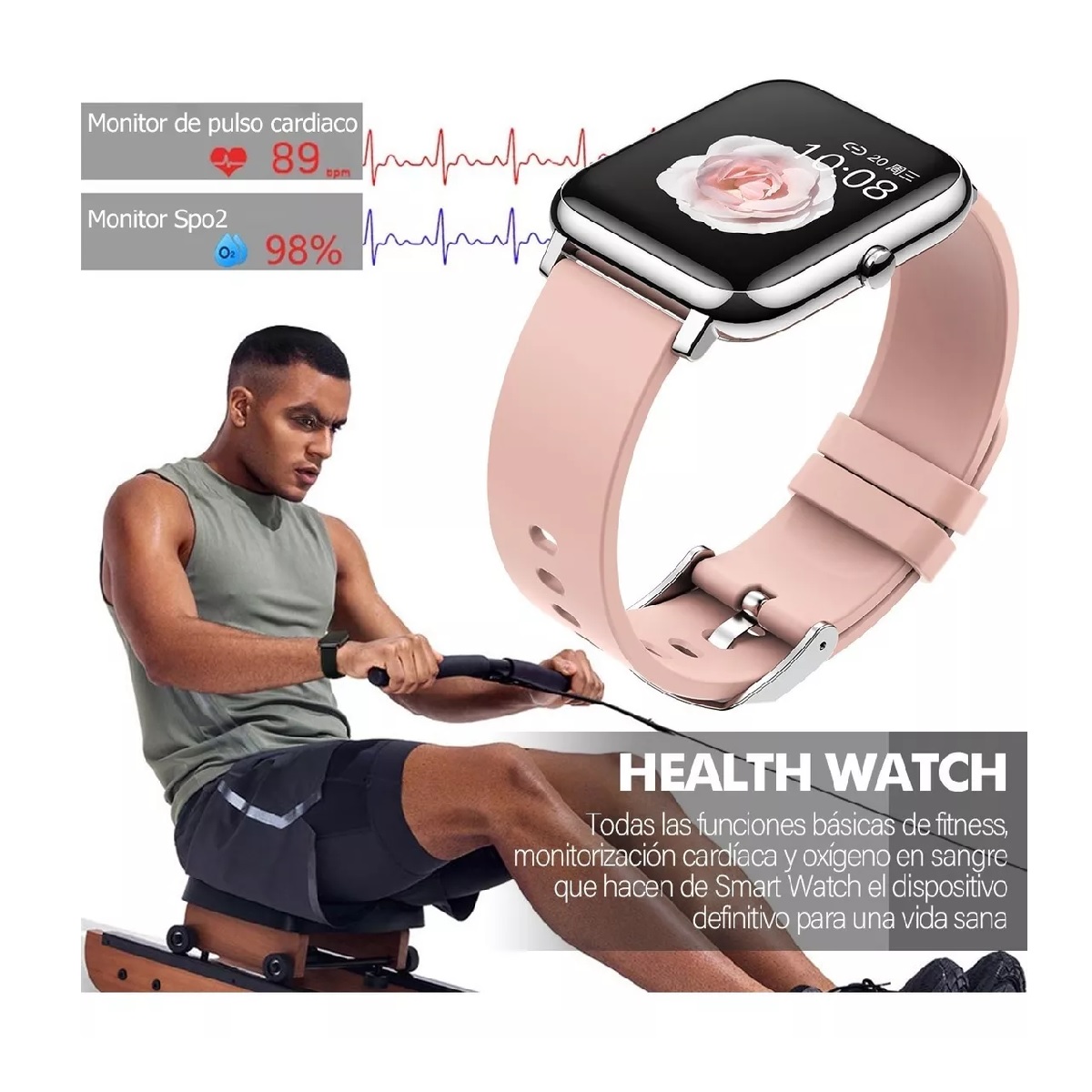 Reloj Inteligente Deportivo Impermeable Con Bluetooth Rosa Claro