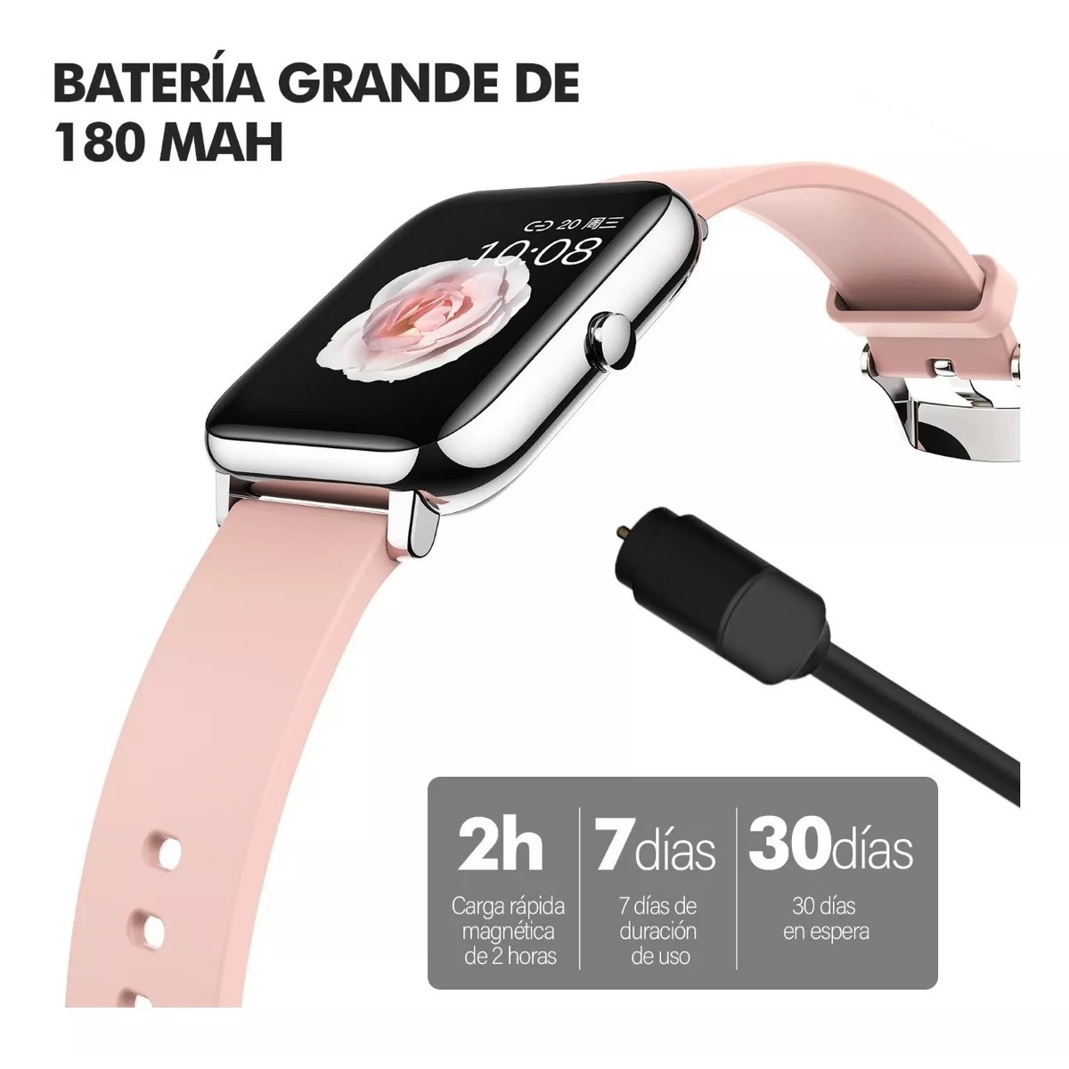 Reloj Inteligente Deportivo Impermeable Con Bluetooth Rosa Claro