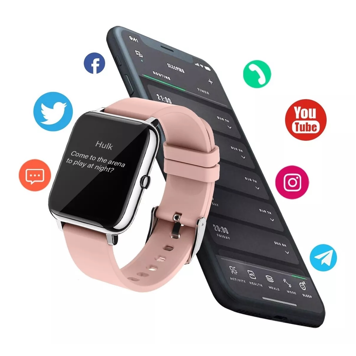 Reloj Inteligente Deportivo Impermeable Con Bluetooth Rosa Claro