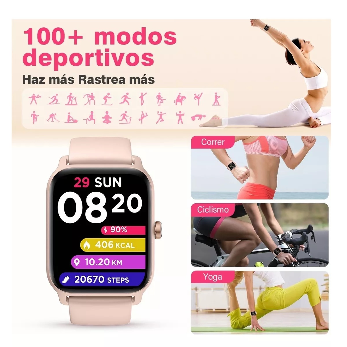 Smartwatch 1.8'' Reloj Inteligente Bluetooth Llamada Alexa Rosa