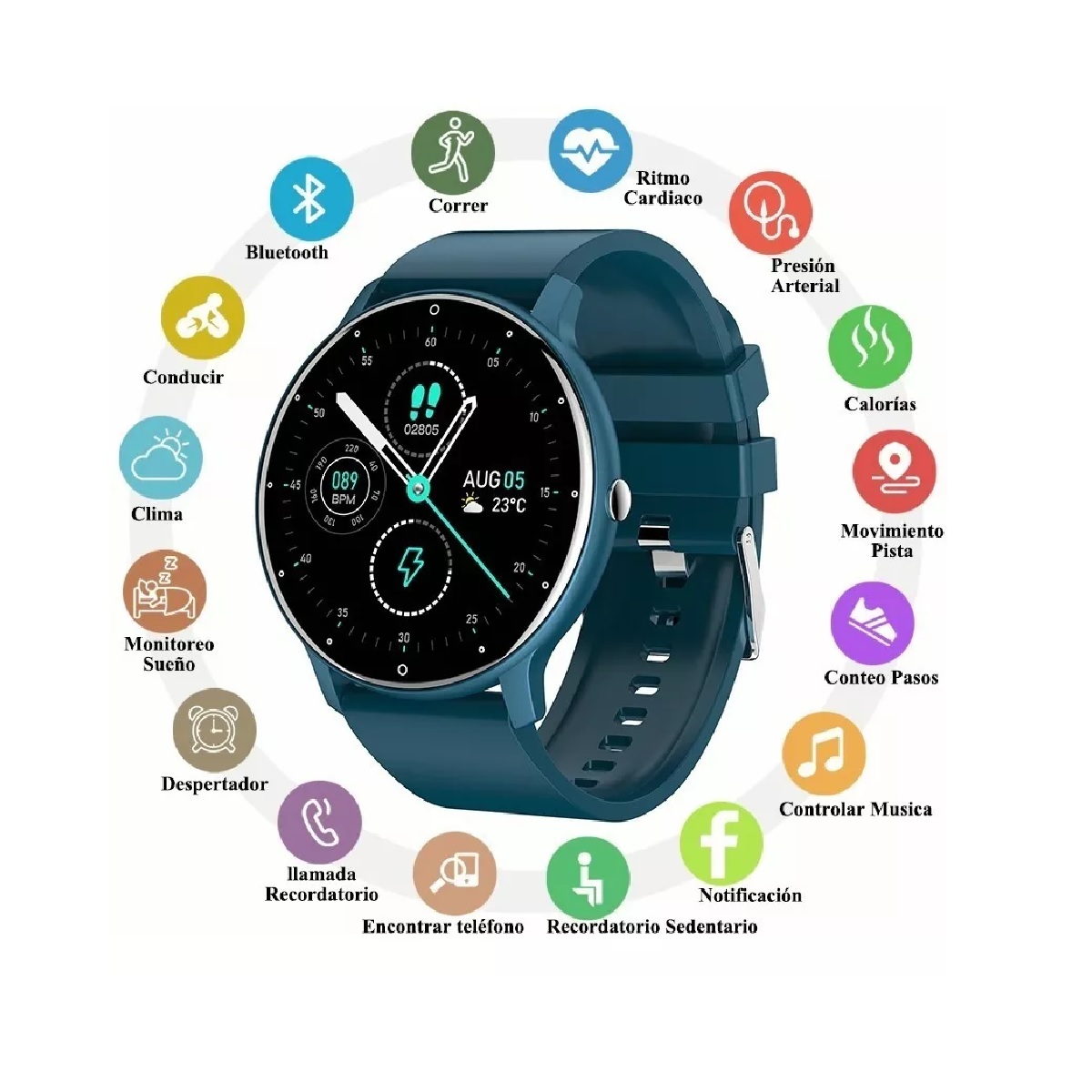 Reloj Inteligente Deportivo Impermeable C/luz Y Bt Azul