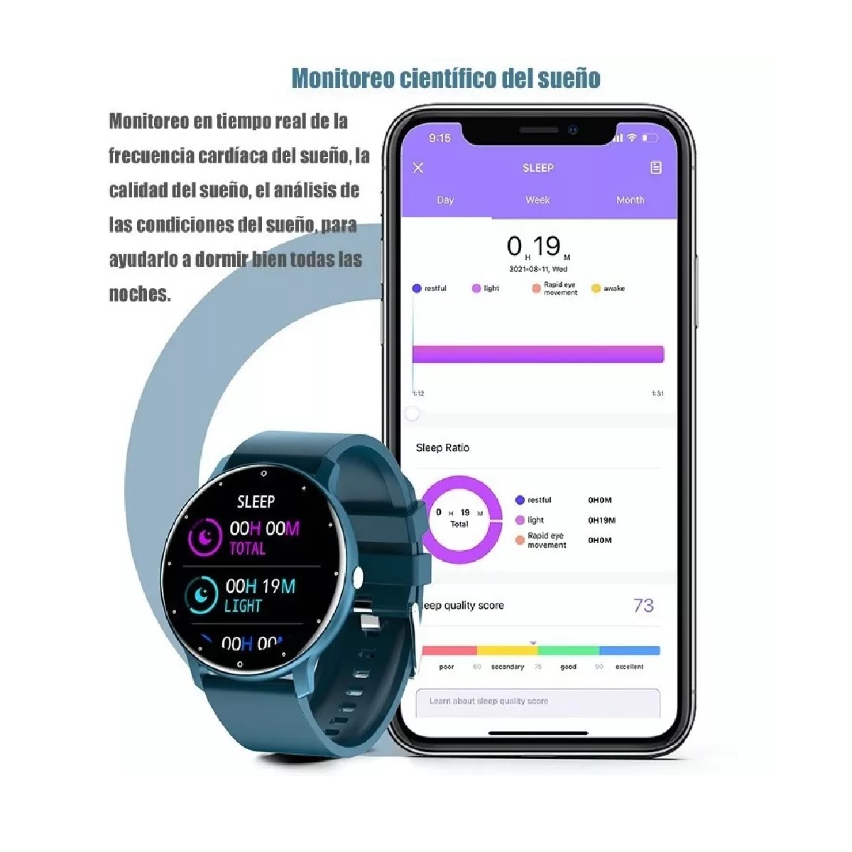 Reloj Inteligente Deportivo Impermeable C/luz Y Bt Azul