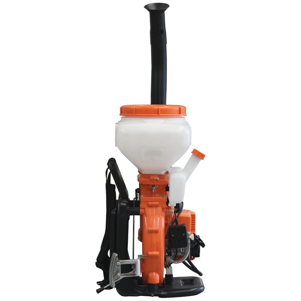 Aspersor de mochila con motor 14 litros Para polvo líquido en un solo tanque Con sistema antivibratorio Motor 2 tiempos
