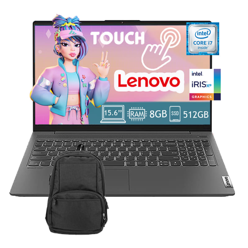 Laptop Lenovo Ideapad 5 15ITL05 Core I7 Ram 8GB Disco SSD 512GB Pantalla Tactil Windows 11 - Gris + Mochila