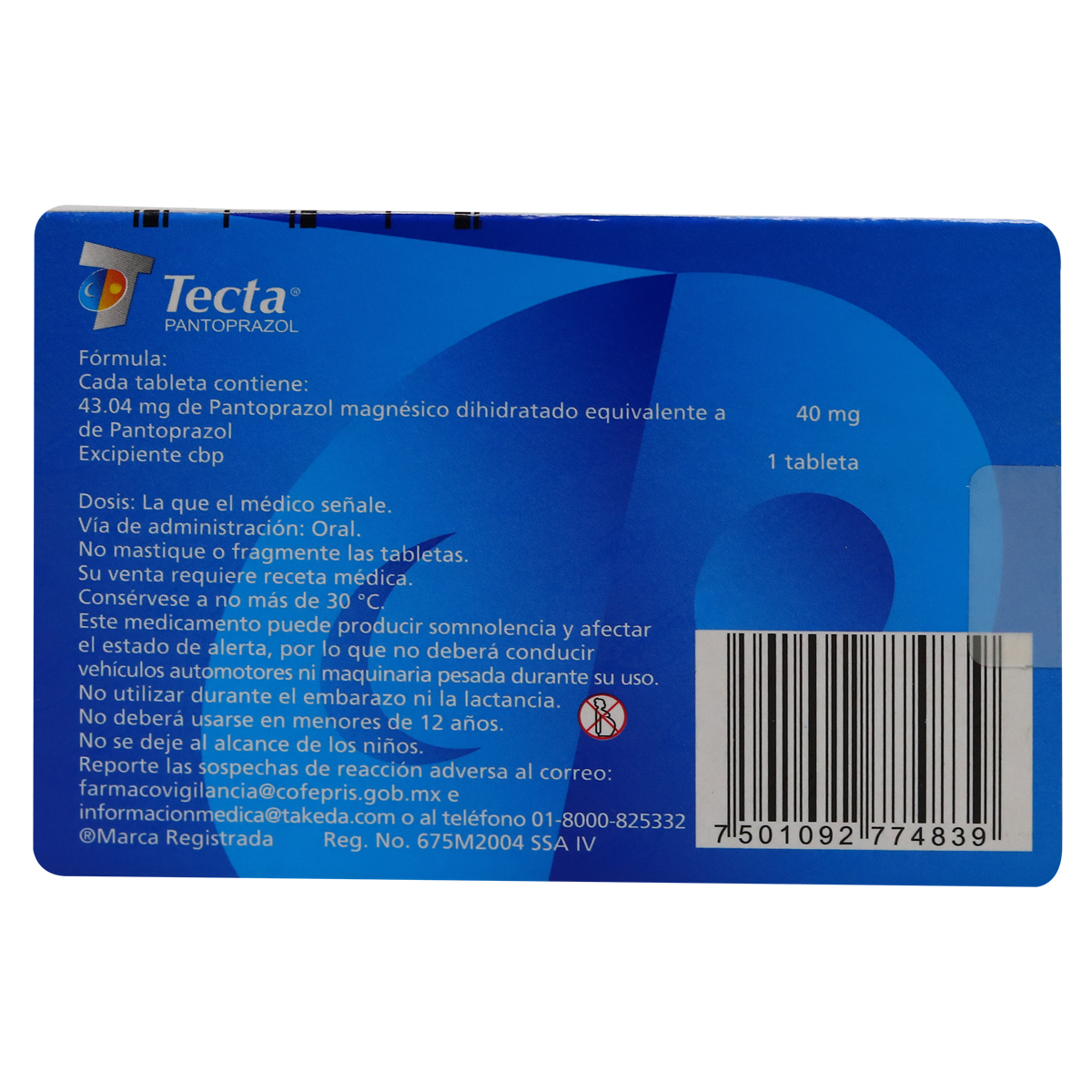 TECTA PANTOPRAZOL 14 TABLETAS 40 MG TAKEDA