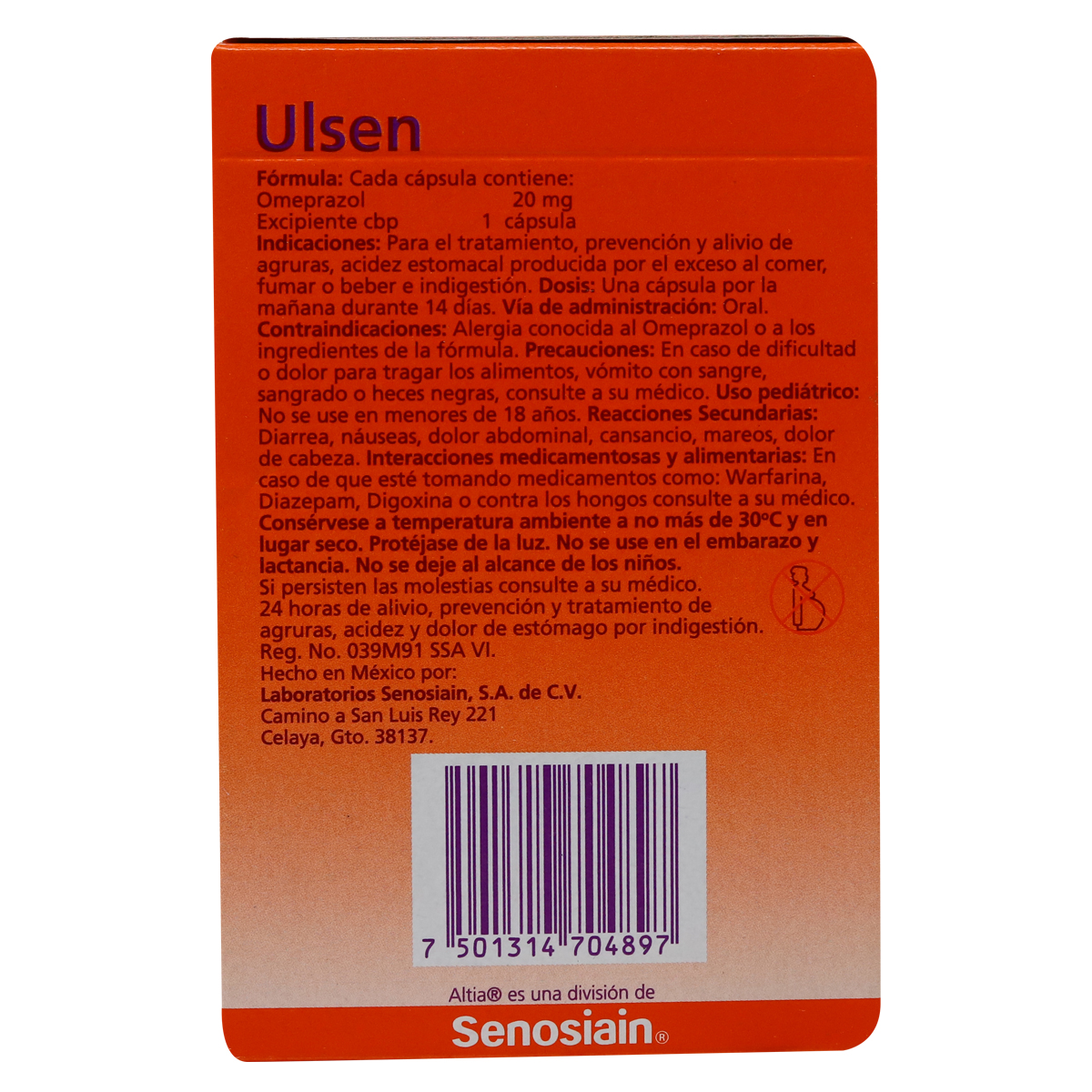 ULSEN OMEPRAZOL 21 CÁPSULAS 20 MG ALTIA