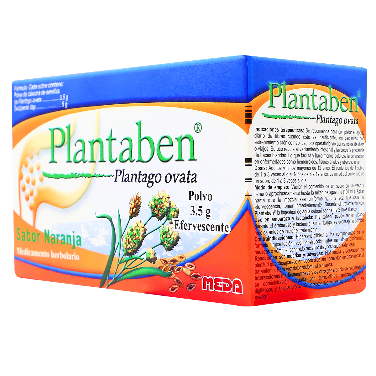 PLANTABEN PLANTAGO OVATA SABOR NARANJA MEDICAMENTO HERBOLARIO POLVO EFERVESENTE CAJA CON 30 SOBRES CON 5G