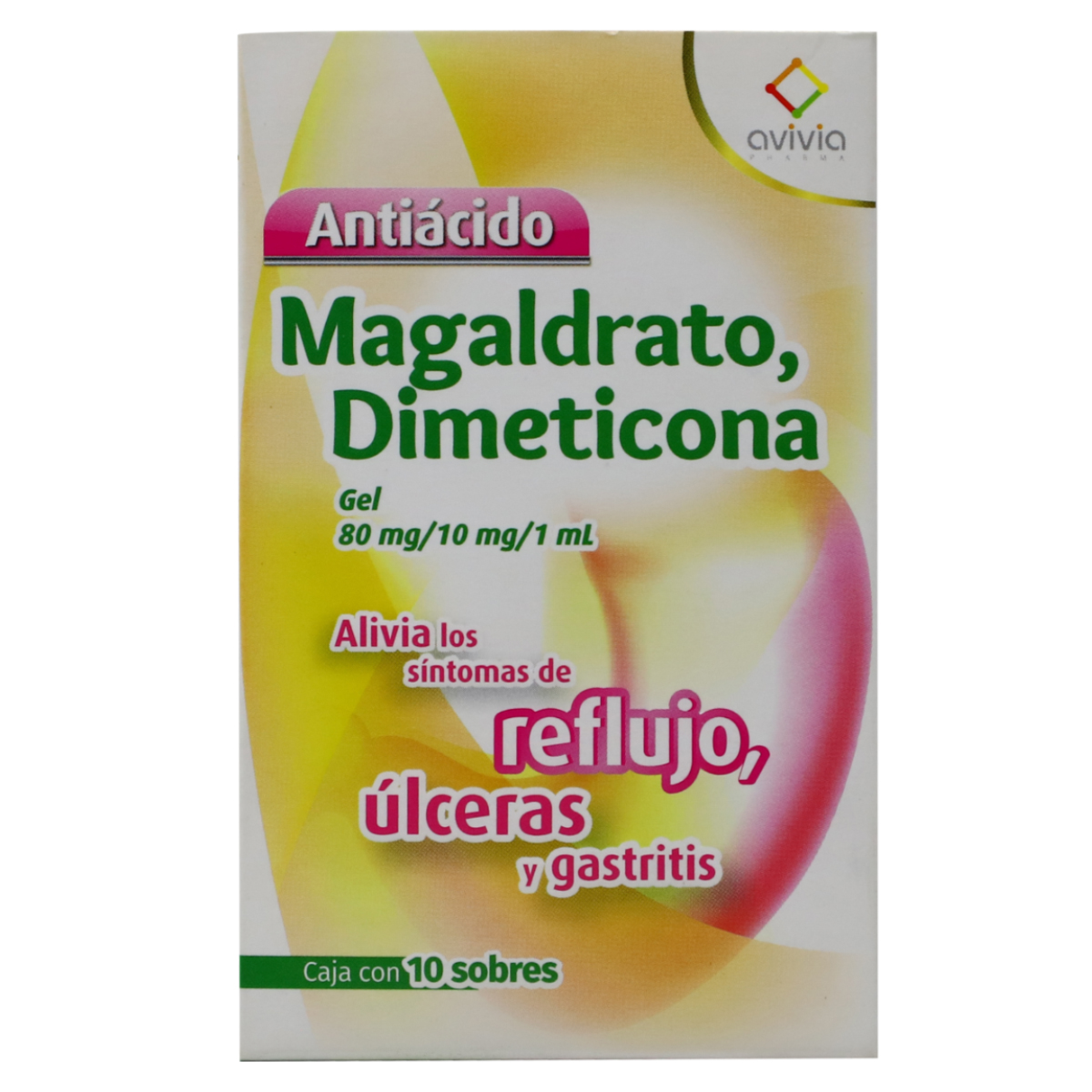 MAGALDRATO DIMETICONA ANTIACIDO, 10 SOBRES GEL 80MG