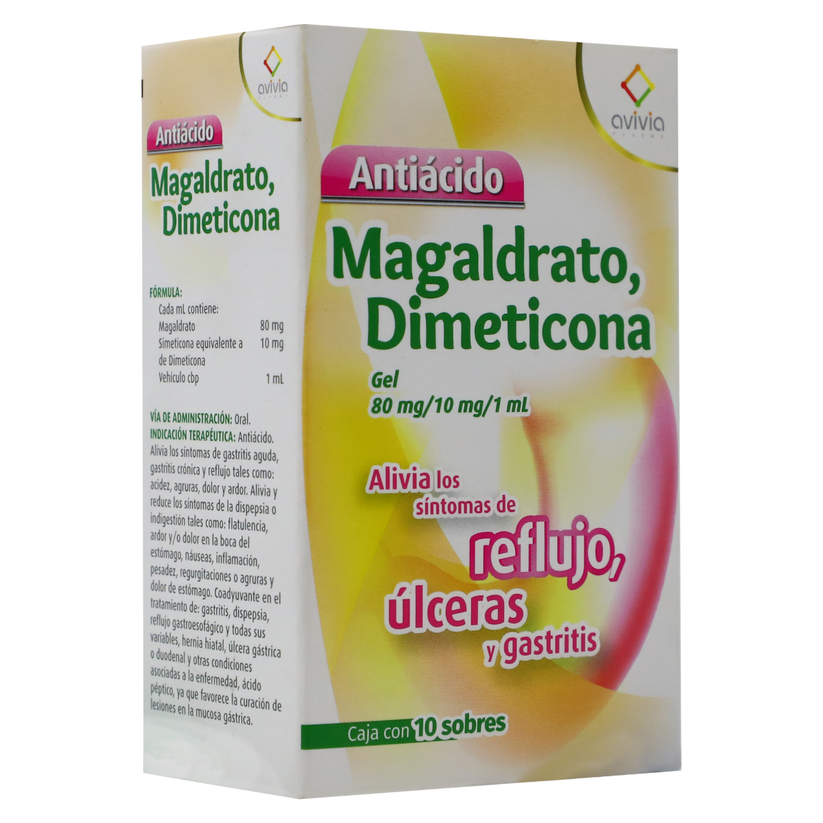 MAGALDRATO DIMETICONA ANTIACIDO, 10 SOBRES GEL 80MG