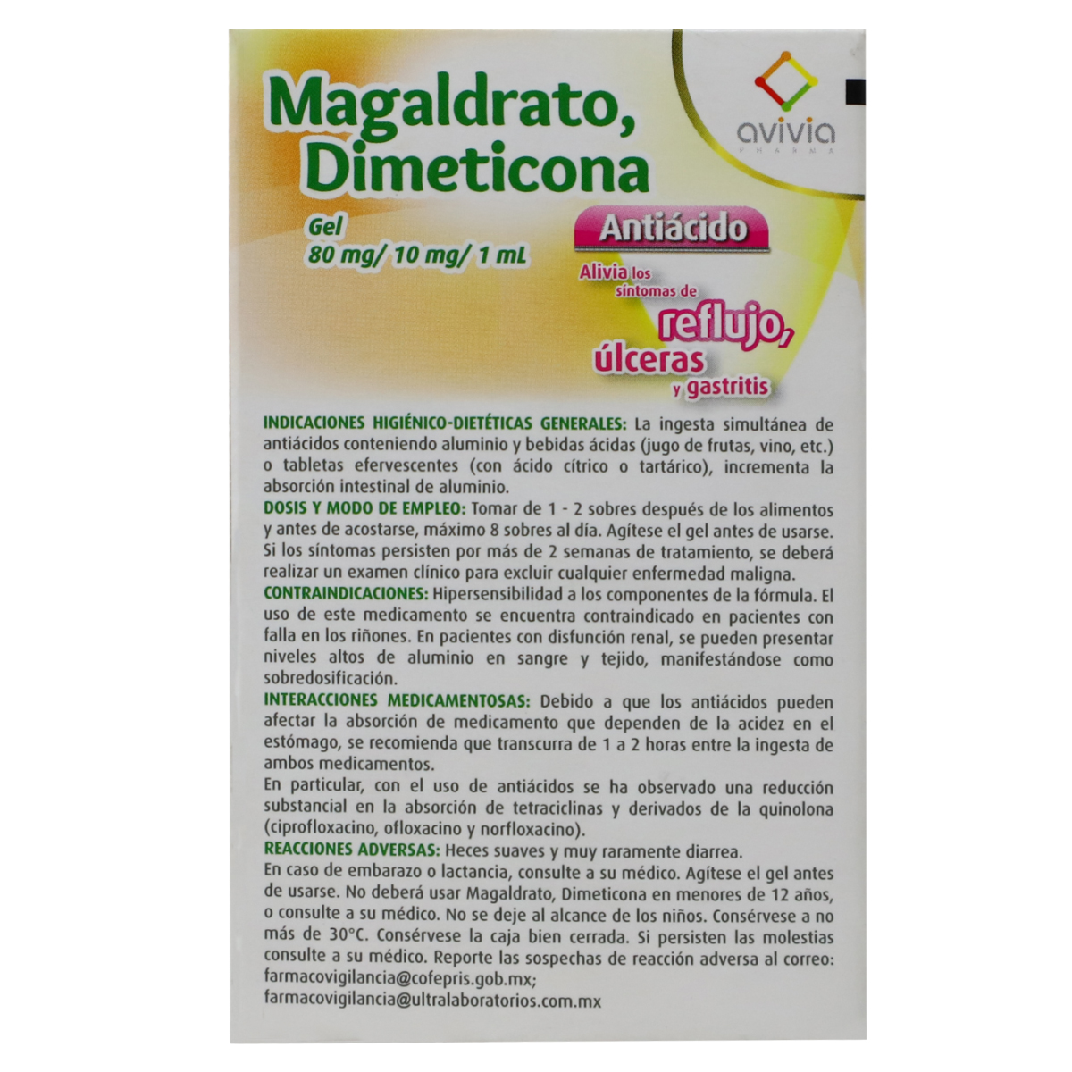 MAGALDRATO DIMETICONA ANTIACIDO, 10 SOBRES GEL 80MG