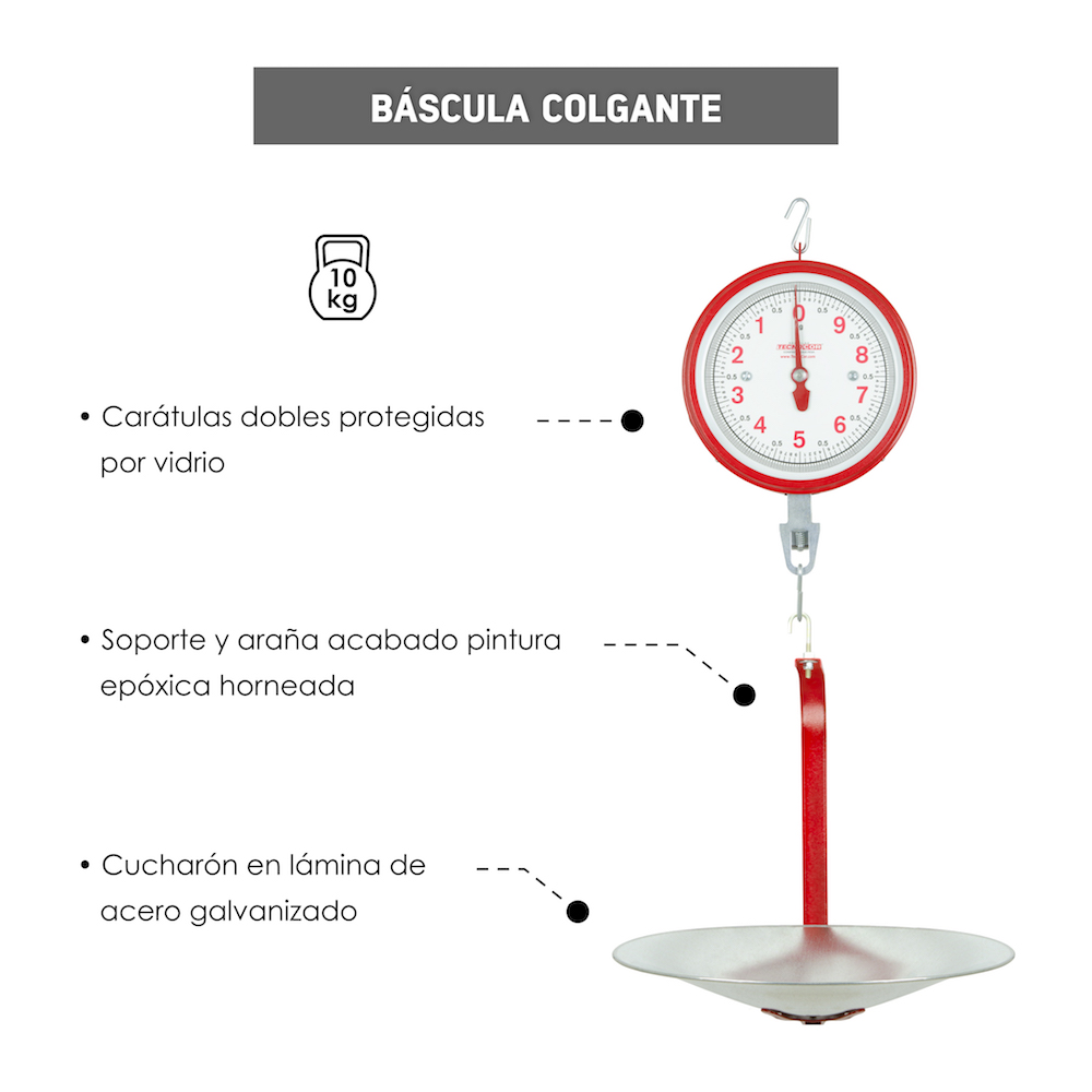 Báscula Colgante De Reloj 10kg Para Medición Fácil y Precisa De Peso Cucharon Plástico ABS grabado Alimenticio Charola De Aluminio-Hasta 10 Kg