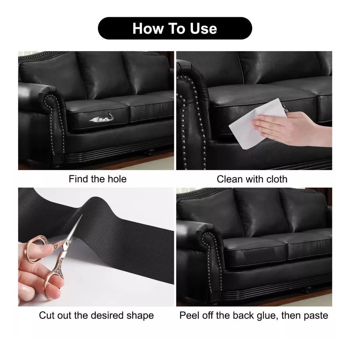 Parche Autoadhesivo Para Reparación De Vinilo O Cuero Negro