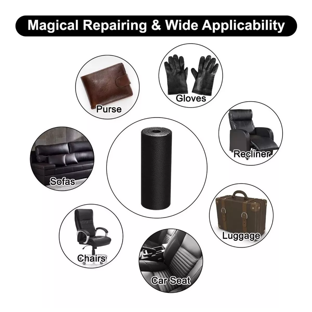 Parche Autoadhesivo Para Reparación De Vinilo O Cuero Negro