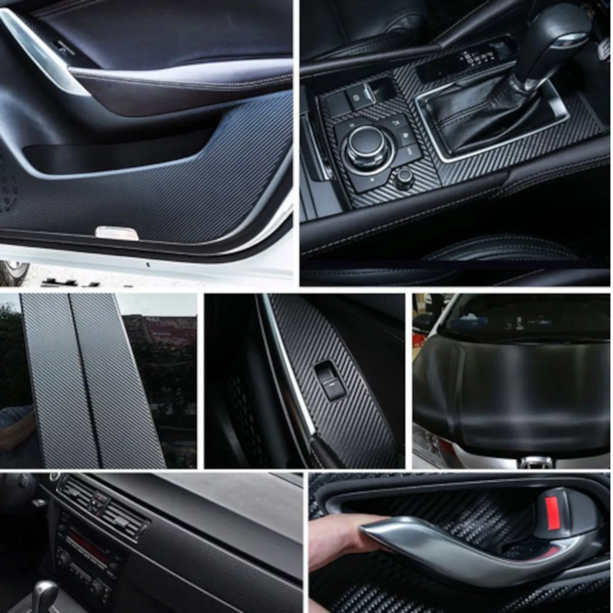 Vinil Automotriz Fibra De Carbono Negro Textura 30 Cm X 3 Mt