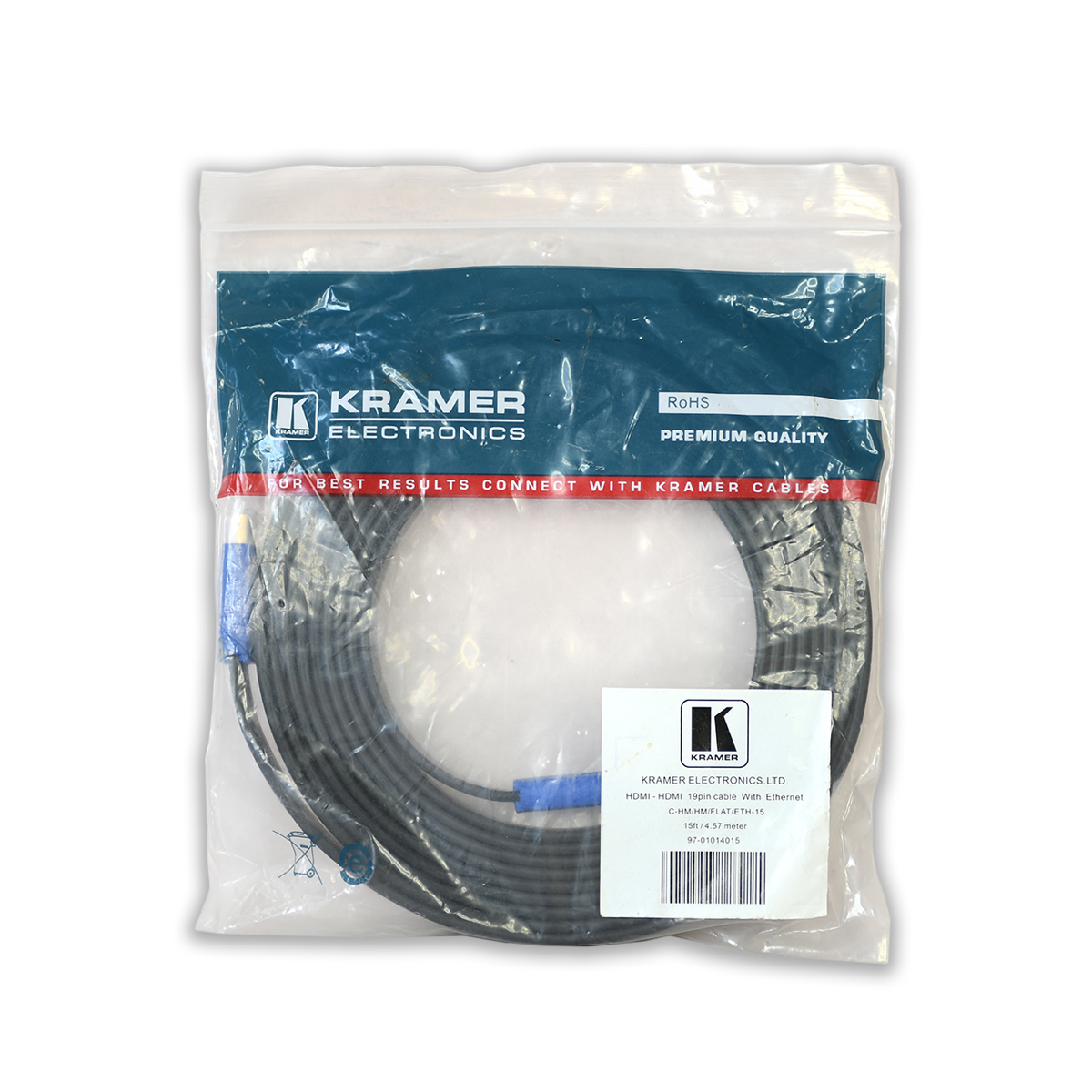 Kramer C-HM/HM/FLAT/ETH-15 Cable Plano HDMI de Alta Velocidad con Ethernet 4.6 Metros