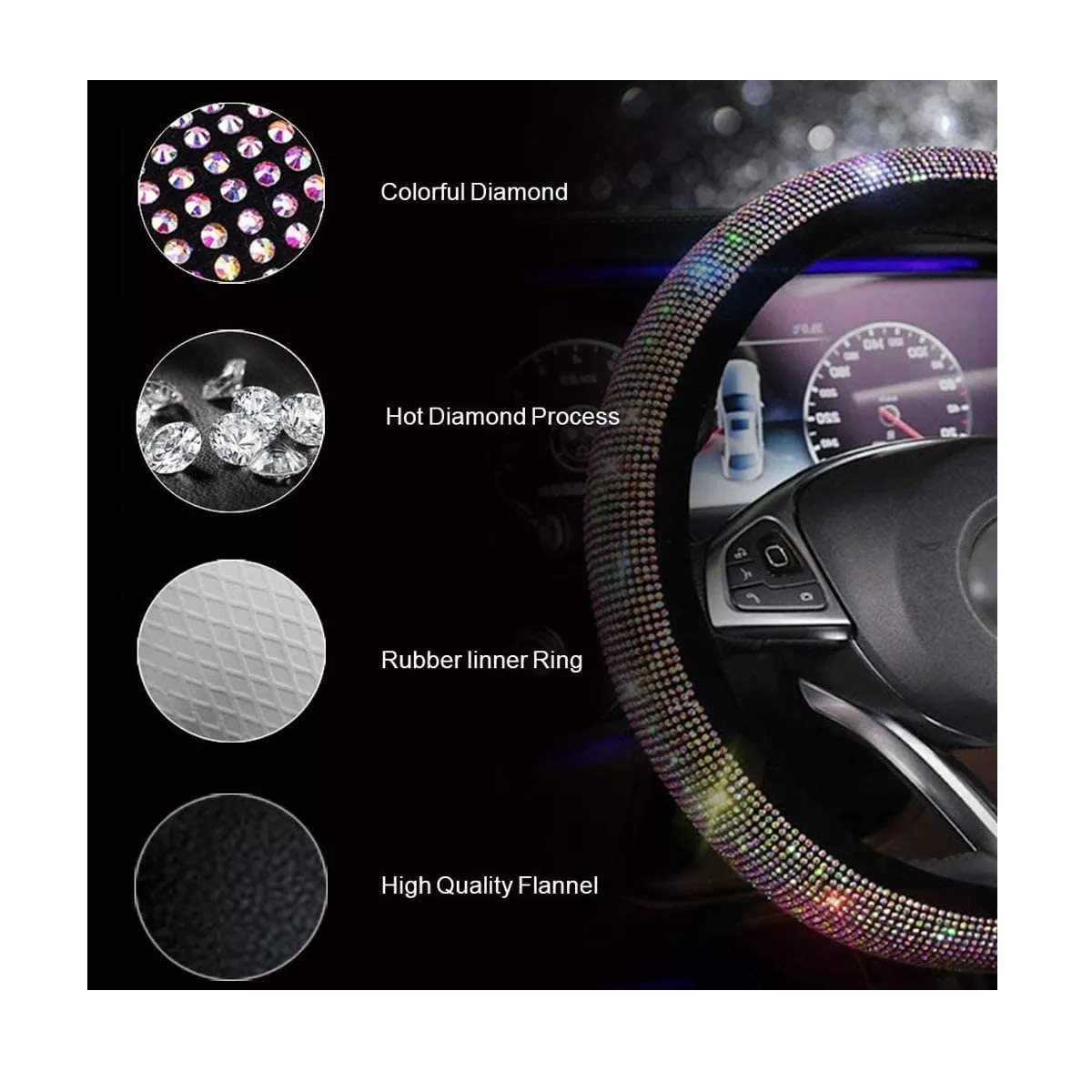 Kit Funda Volante Diamantes Decoración Para Carro D Dama 5pz