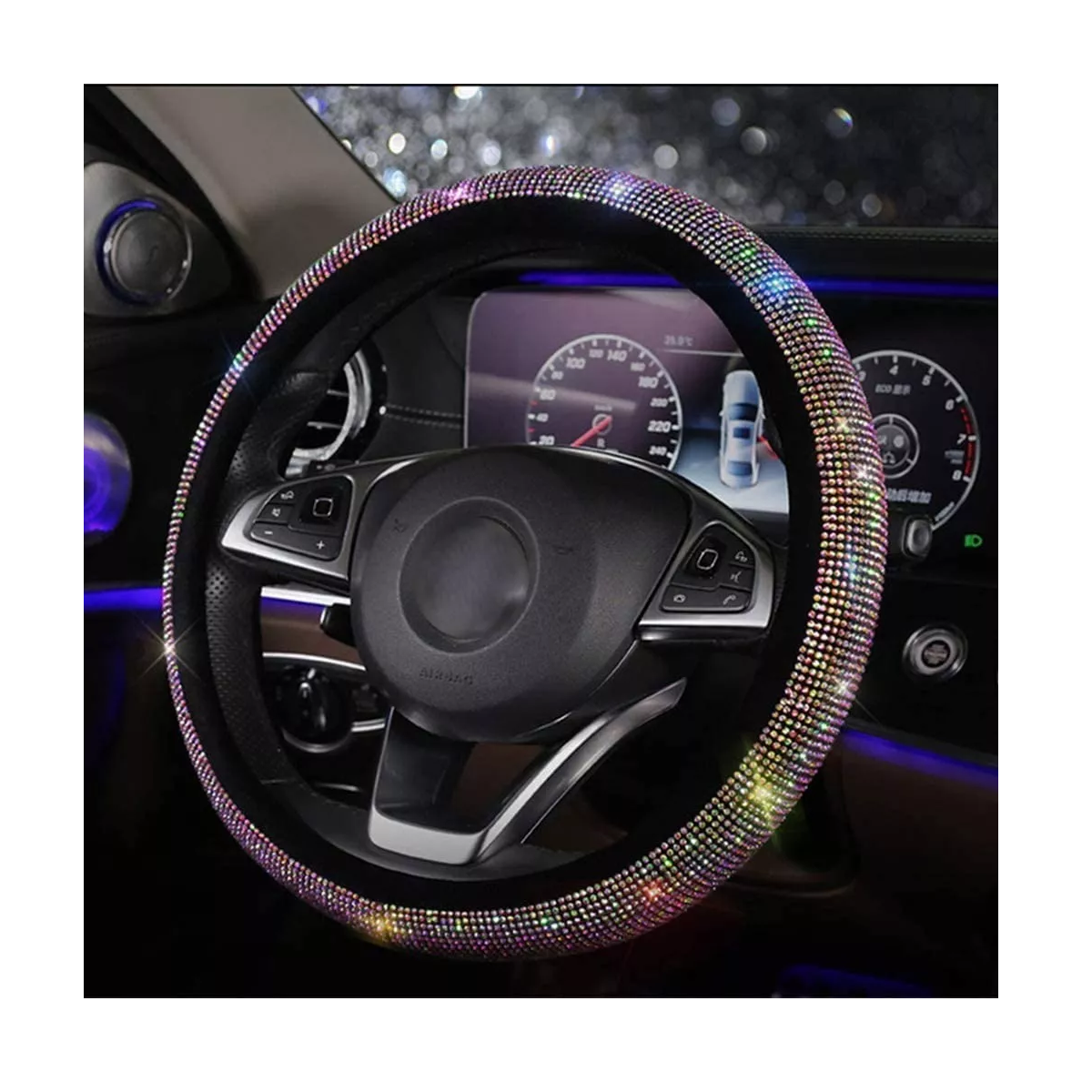Kit Funda Volante Diamantes Decoración Para Carro D Dama 5pz