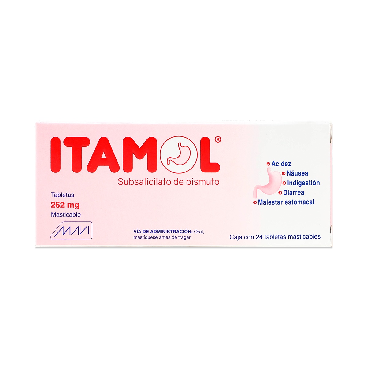 ITAMOL SUBSALICILATO DE BISMUTO, 24 TABLETAS MASTICABLES 262 MG, MAVI