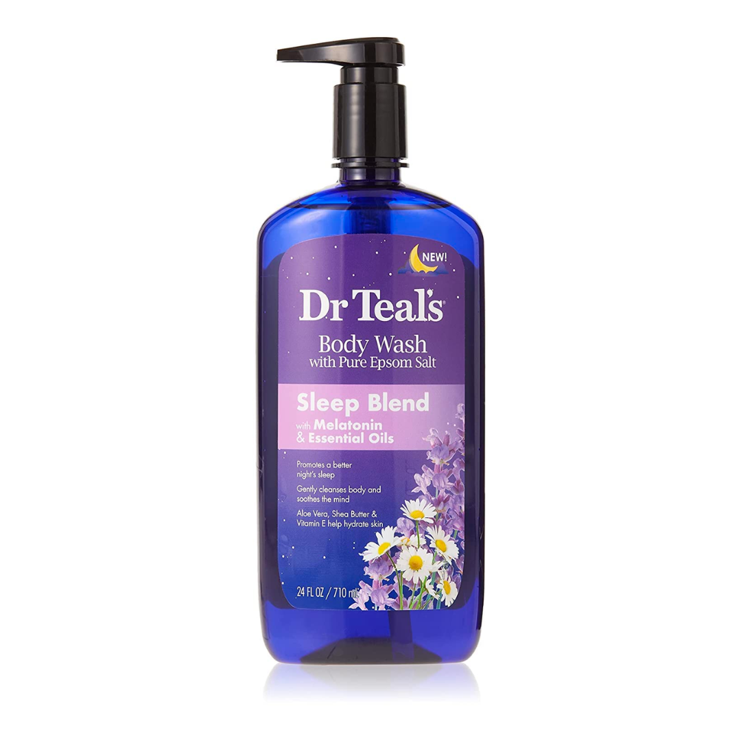 Gel de Baño DR. Teal's con sal de Epsom Pura, Baño Relajante con Melatiniona, 24 Fl Oz (el empaque puede variar)