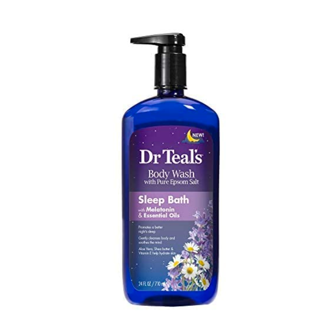 Gel de Baño DR. Teal's con sal de Epsom Pura, Baño Relajante con Melatiniona, 24 Fl Oz (el empaque puede variar)