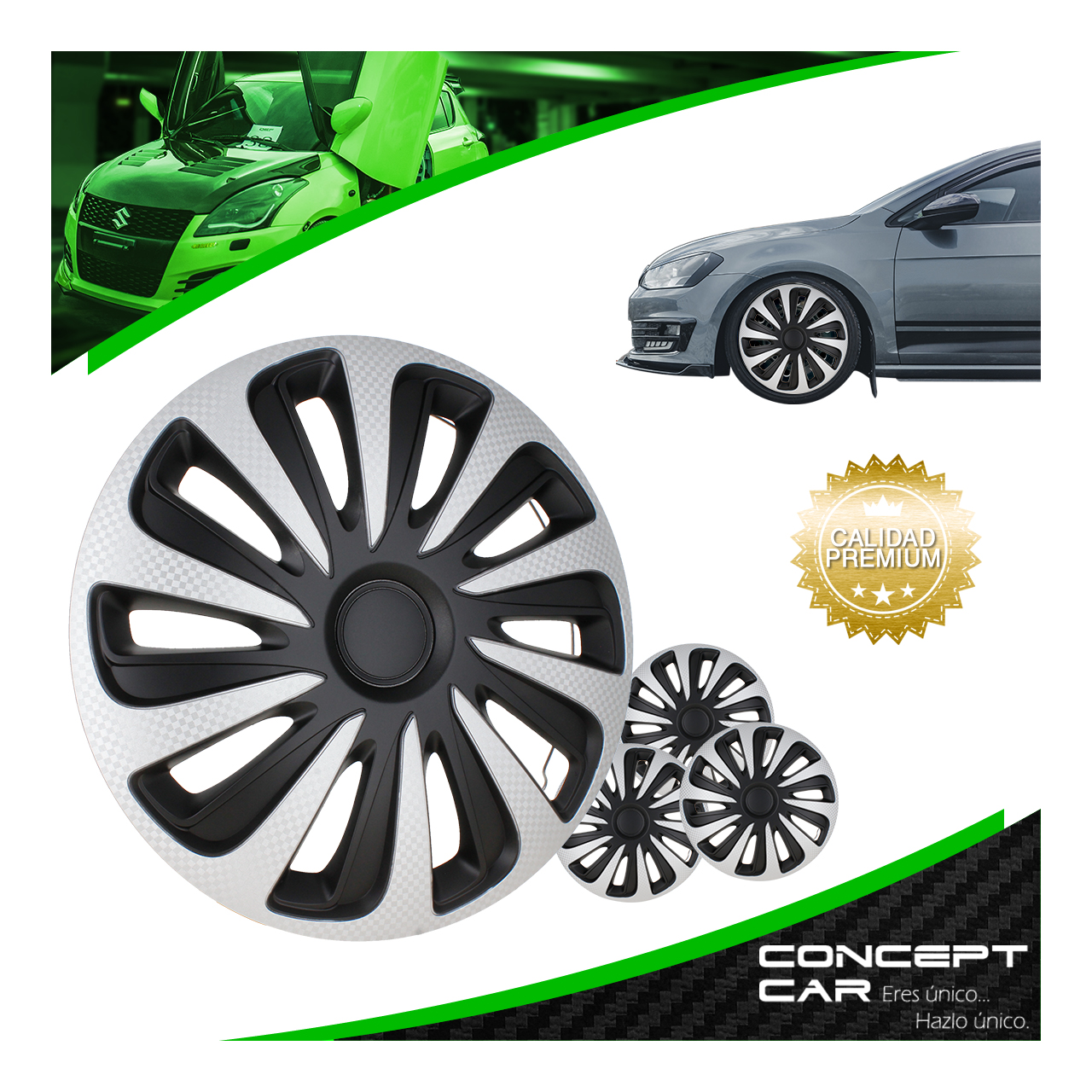 Juego 4 Tapones De Rin Calidad Premium Caliber Carbon Rin 14