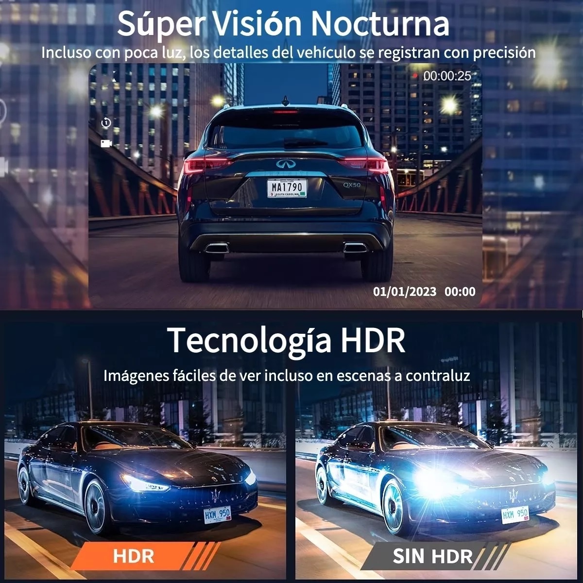 Cámara Para Automovil Accesorio Dashcamera Hd1080p 3pantalla