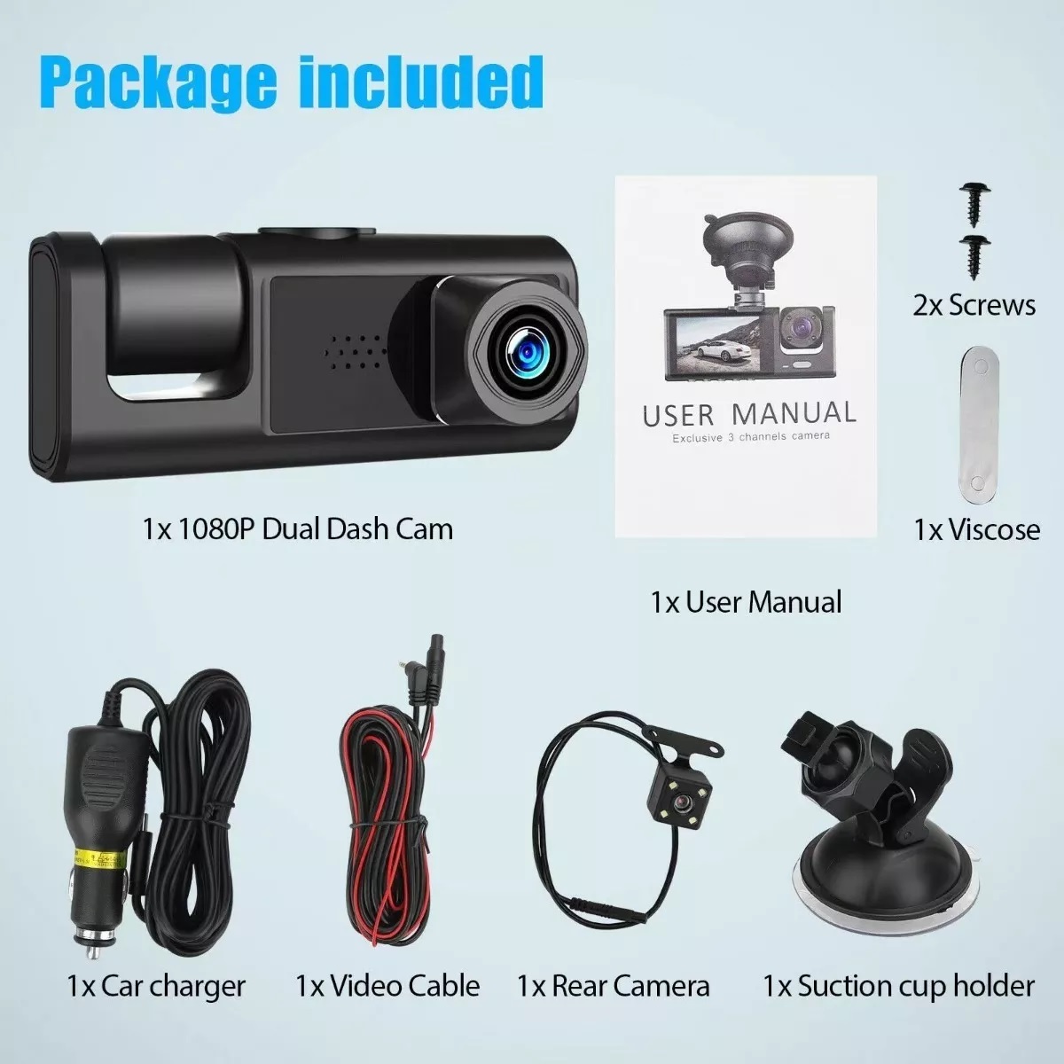 Cámara Para Automovil Accesorio Dashcamera Hd1080p 3pantalla