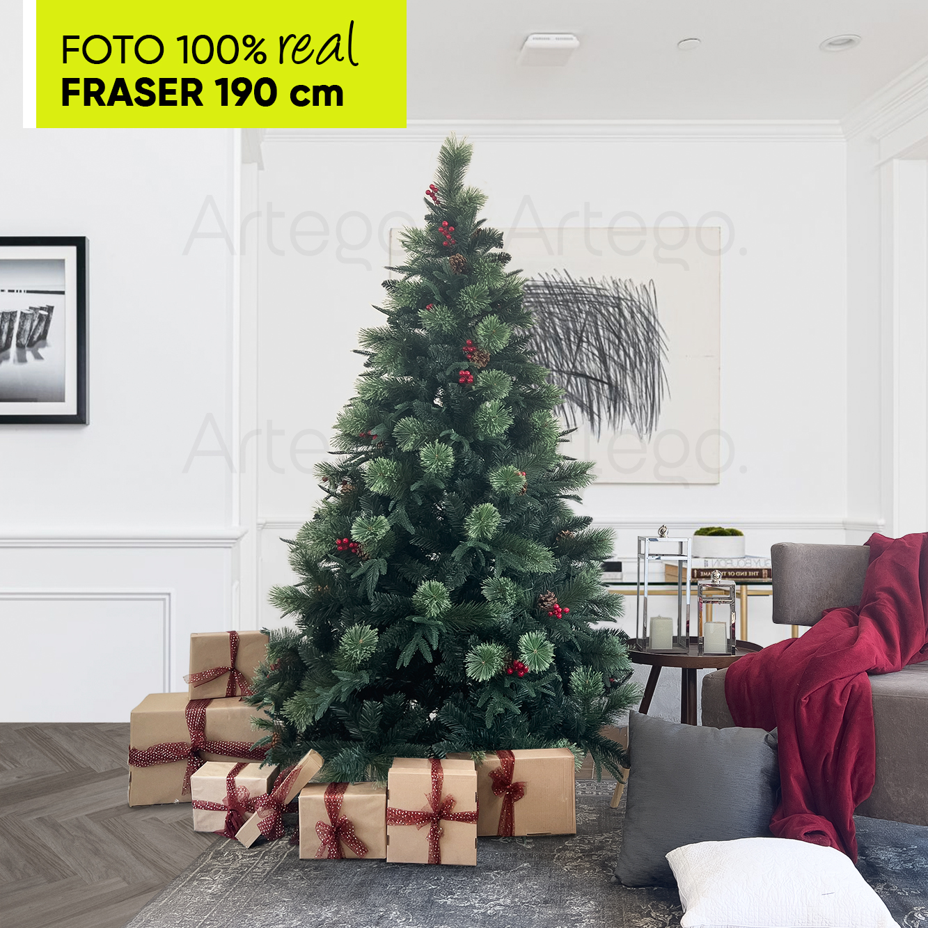 Árbol de Navidad Fraser Fir densidad premium 3 tipos de rama incluye maleta 190cm Artego