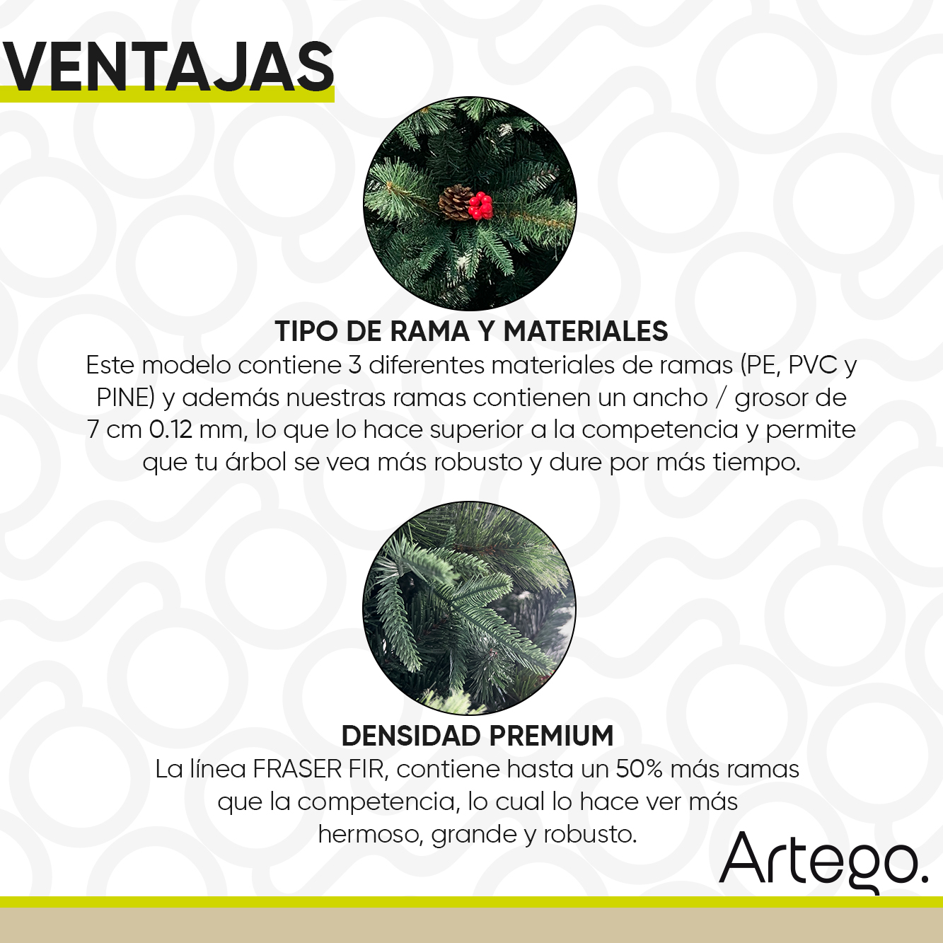 Árbol de Navidad Fraser Fir densidad premium 3 tipos de rama incluye maleta 190cm Artego