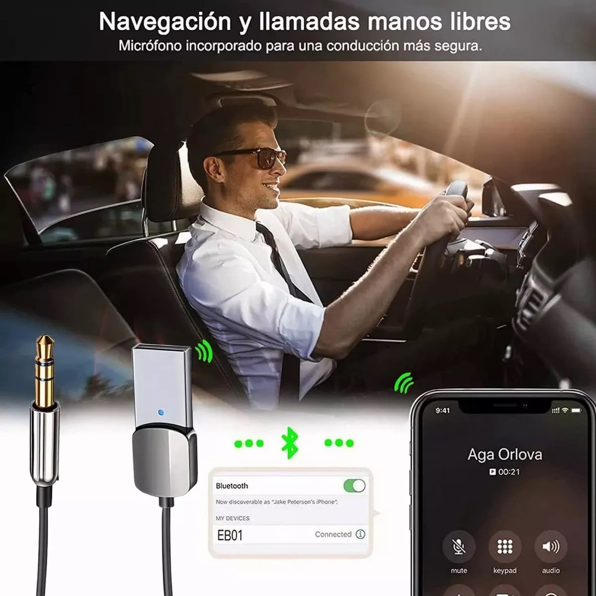 Receptor Auxiliar Bluetooth 5.1 Para Aux Coche Manos Libres