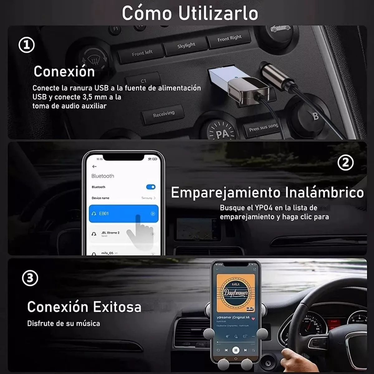 Receptor Auxiliar Bluetooth 5.1 Para Aux Coche Manos Libres