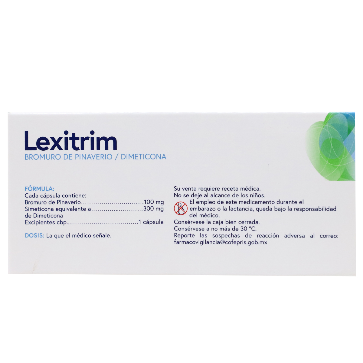 LEXITRIM, BROMURO DE PINAVERIO / DIMETICONA, 16 CAPSULAS 100 MG / 300 MG, MAVER