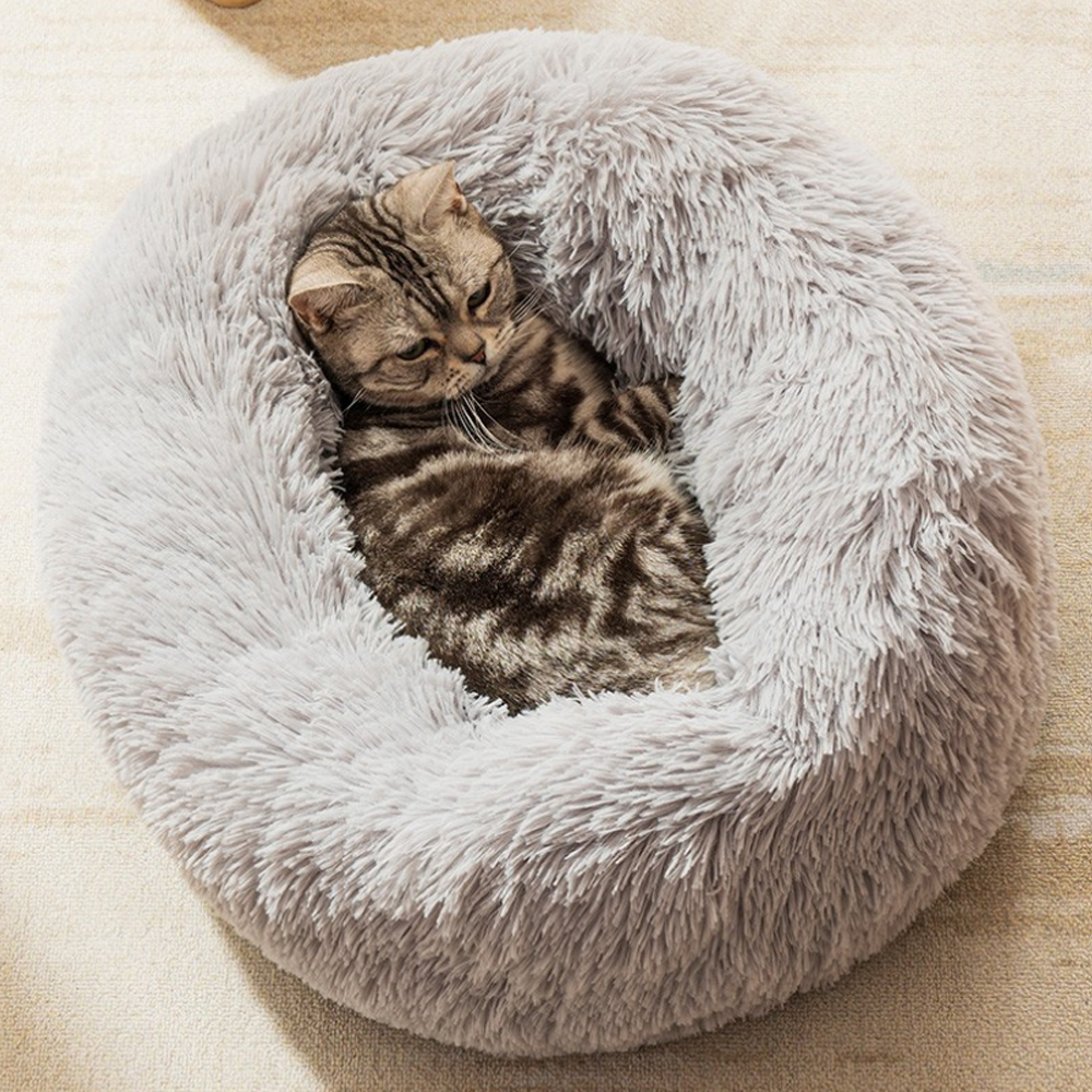 Camas Para Perros Grande De Felpa Diseño Peludo Color Gris