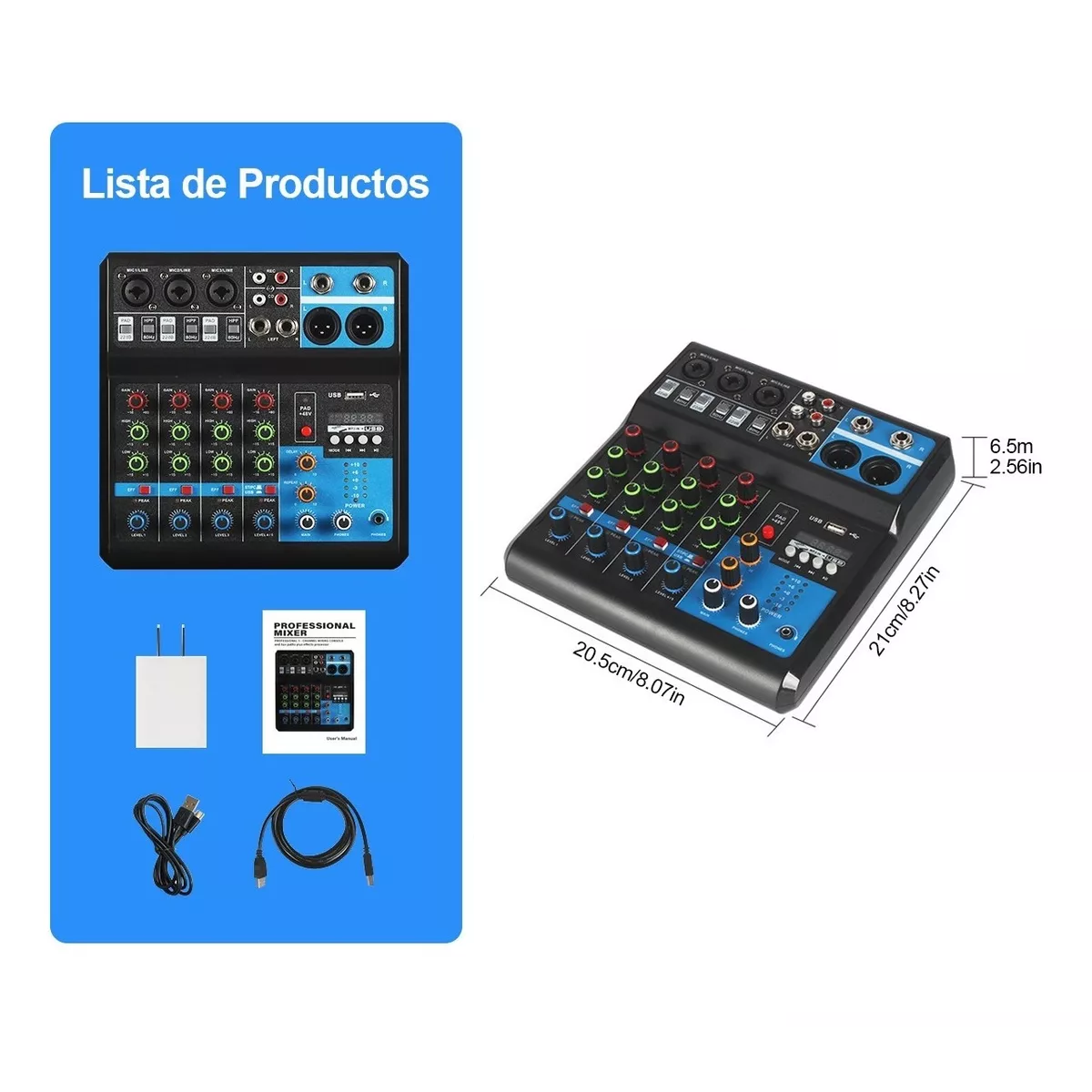 Mezcladora 5 Canales Usb Bluetooth Computadora