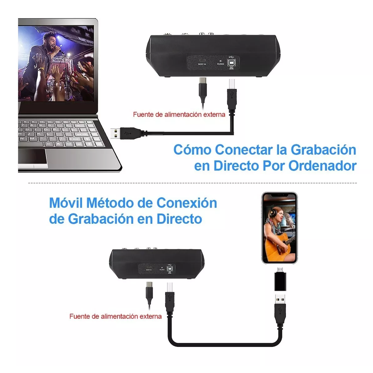 Mezcladora 5 Canales Usb Bluetooth Computadora