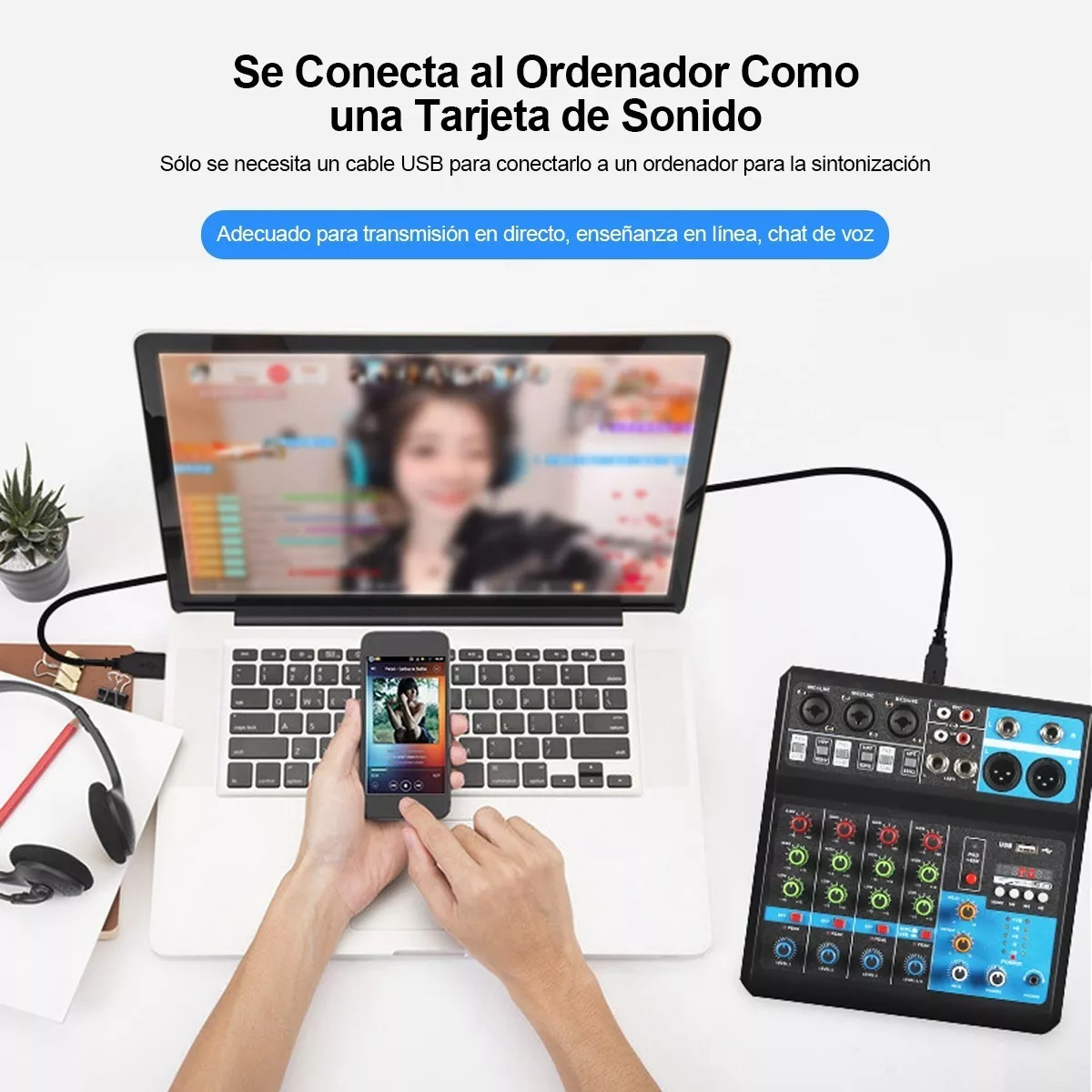 Mezcladora 5 Canales Usb Bluetooth Computadora