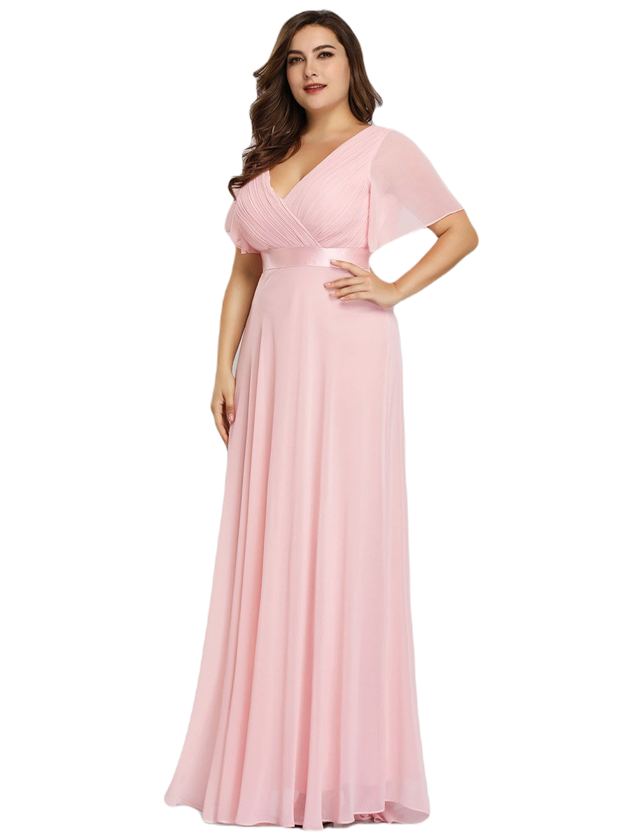 Vestido Elegante de Fiesta Largo Rosa Palo para Mujer Manga Ancha Cuello V T Ch a Talla Extra