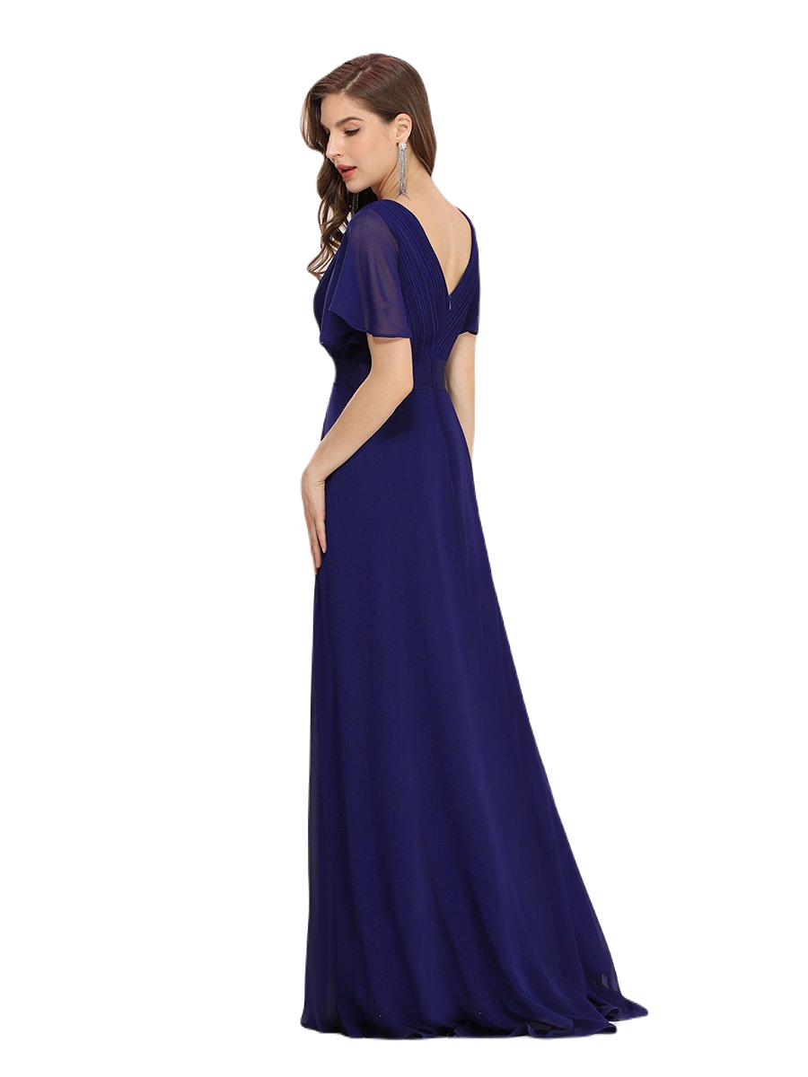 Vestido Elegante de Fiesta Largo Azul Rey Dark para Mujer Manga Ancha Cuello V T Ch a Talla Extra