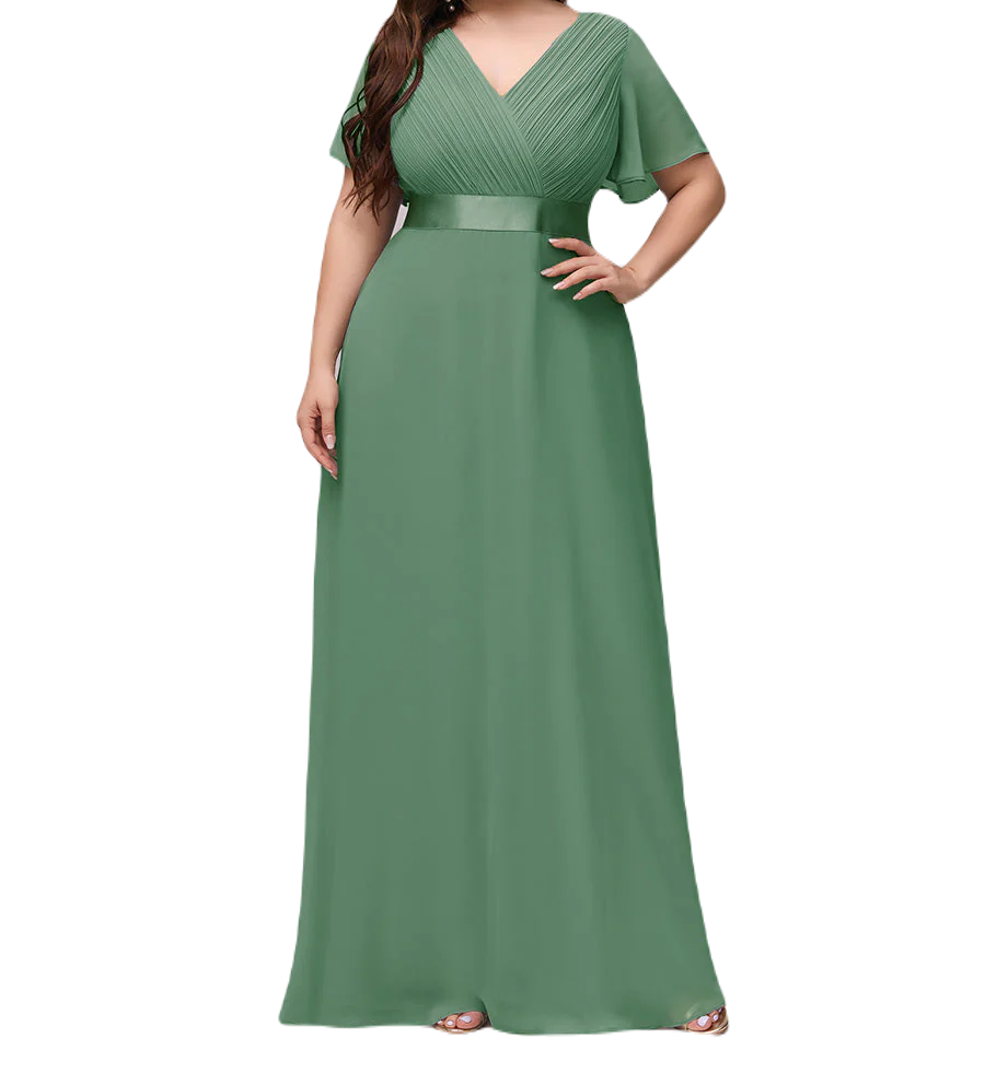 Vestido Elegante de Fiesta Largo Verde Jade para Mujer Manga Ancha Cuello V T Ch a Talla Extra
