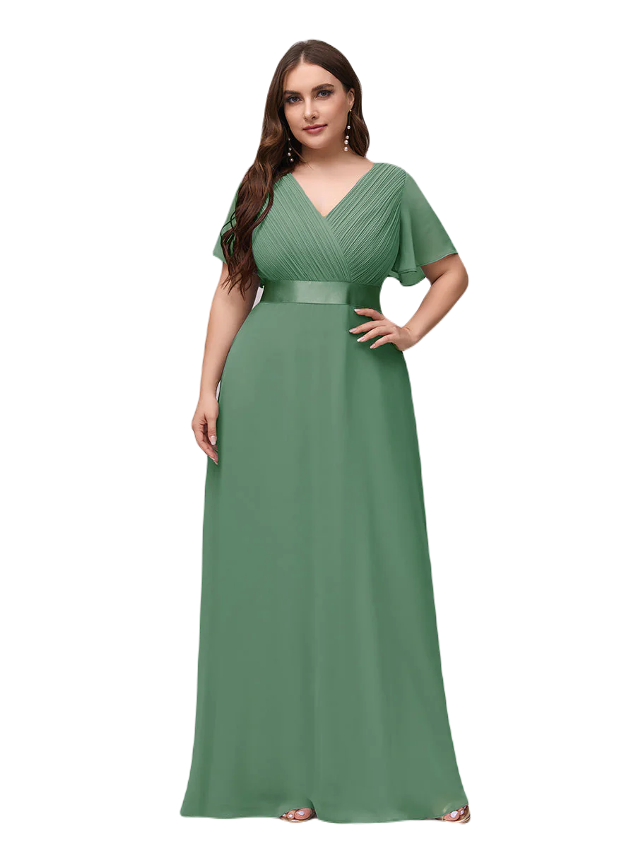 Vestido Elegante de Fiesta Largo Verde Jade para Mujer Manga Ancha Cuello V T Ch a Talla Extra	
