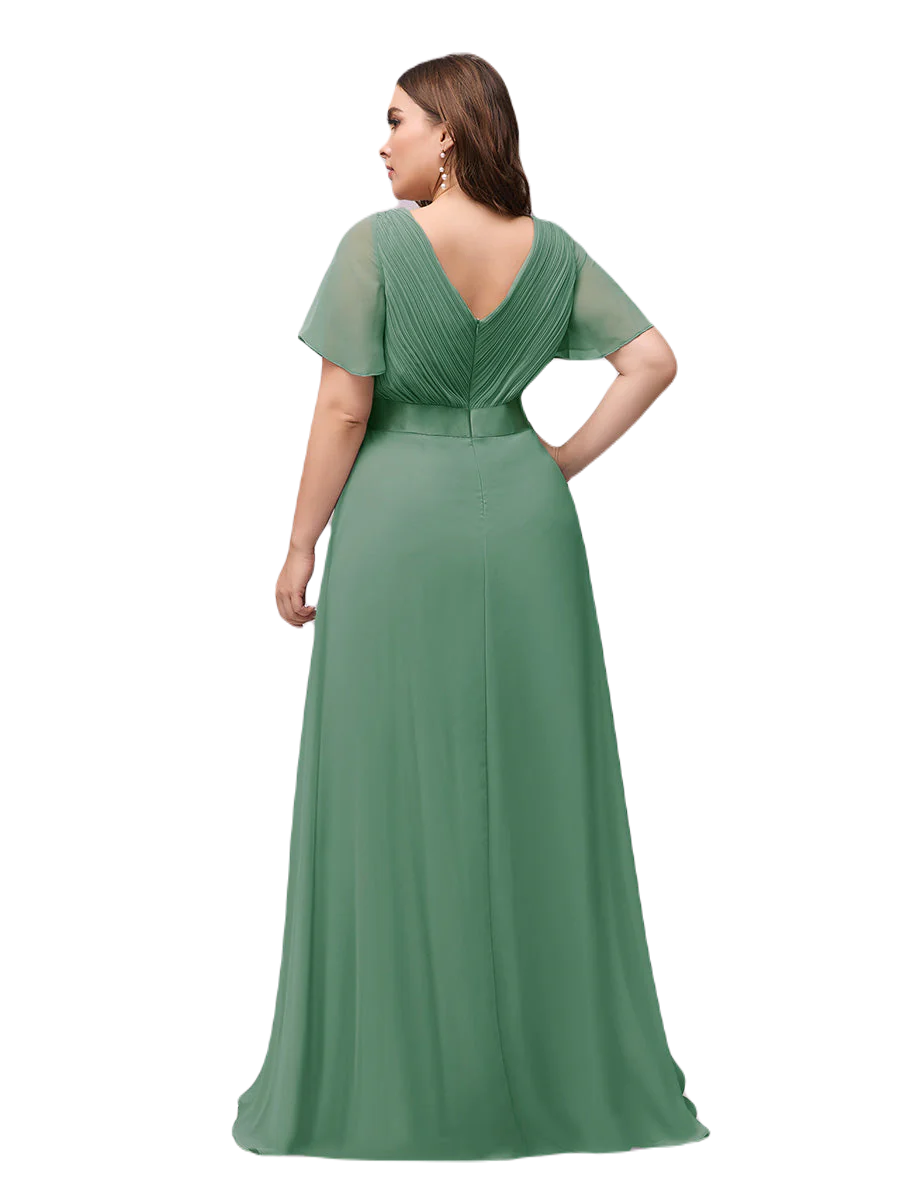 Vestido Elegante de Fiesta Largo Verde Jade para Mujer Manga Ancha Cuello V T Ch a Talla Extra	