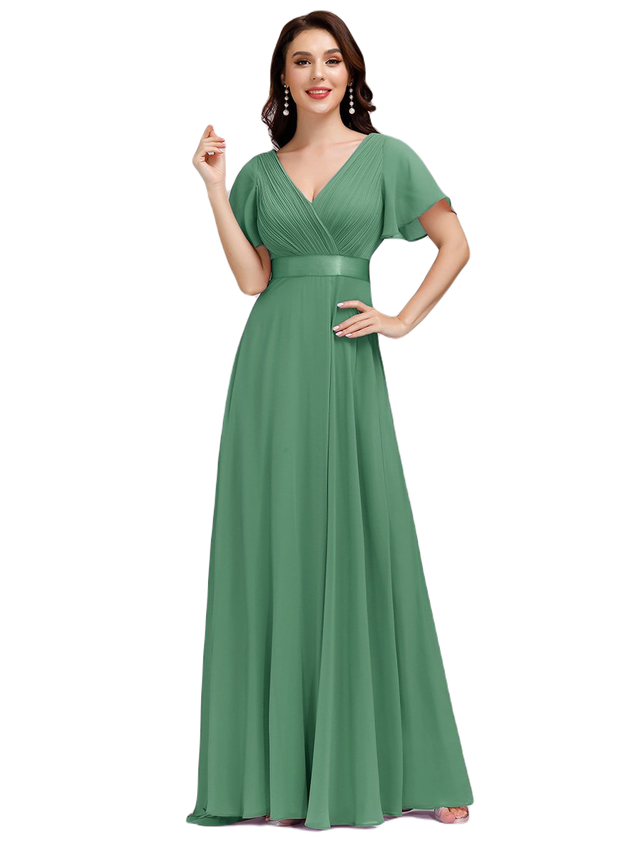 Vestido Elegante de Fiesta Largo Verde Jade para Mujer Manga Ancha Cuello V T Ch a Talla Extra	