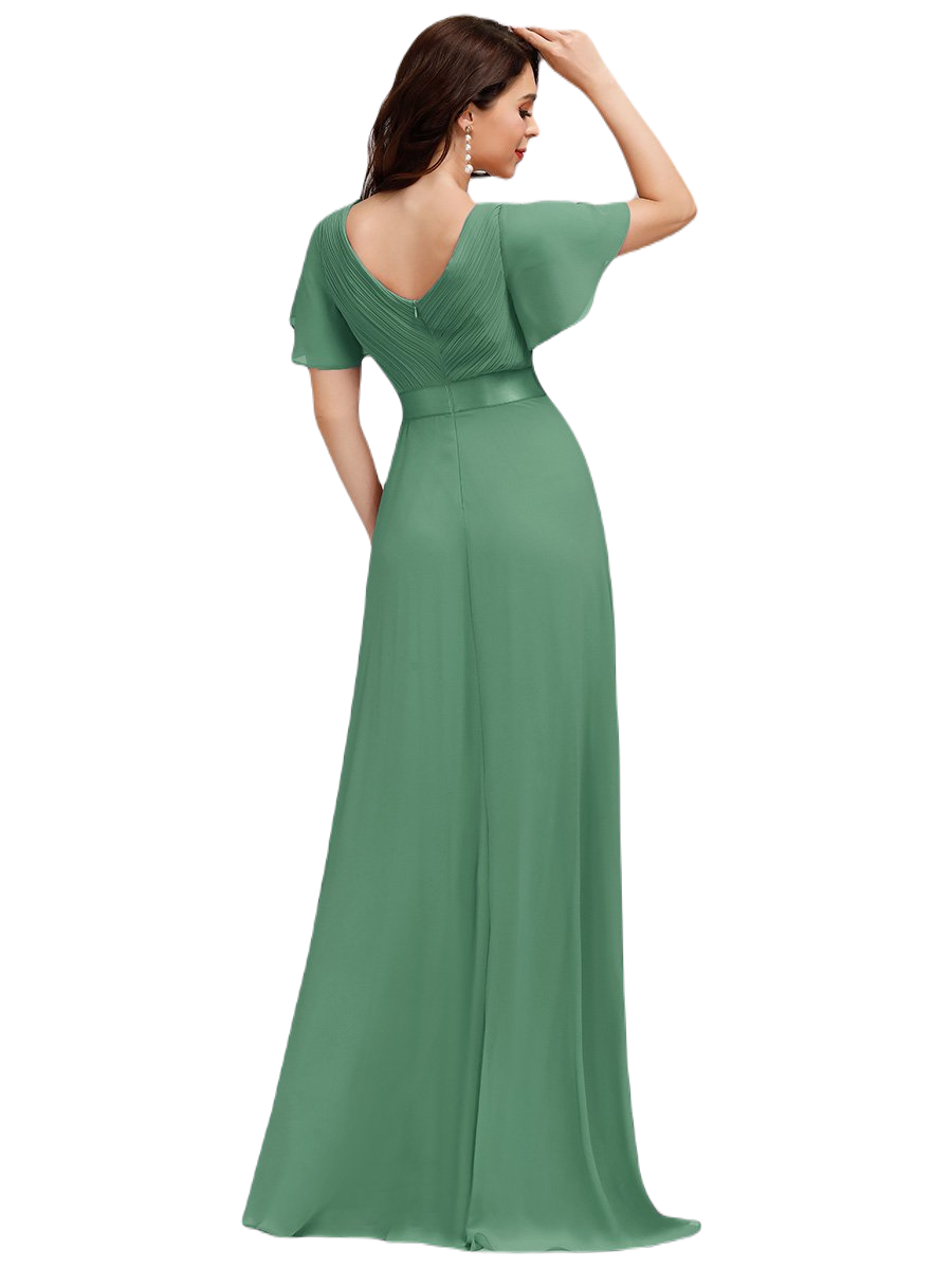 Vestido Elegante de Fiesta Largo Verde Jade para Mujer Manga Ancha Cuello V T Ch a Talla Extra	