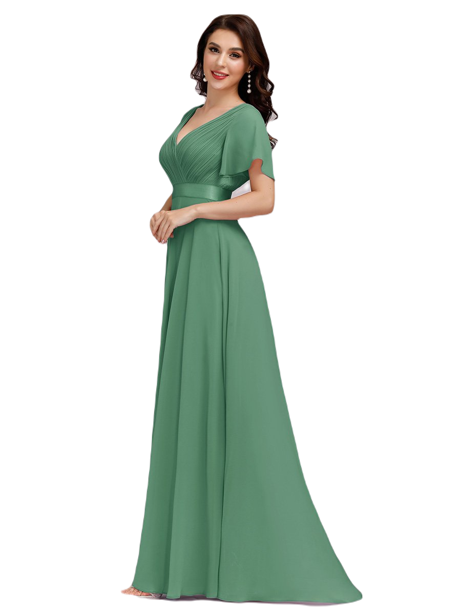 Vestido Elegante de Fiesta Largo Verde Jade para Mujer Manga Ancha Cuello V T Ch a Talla Extra	