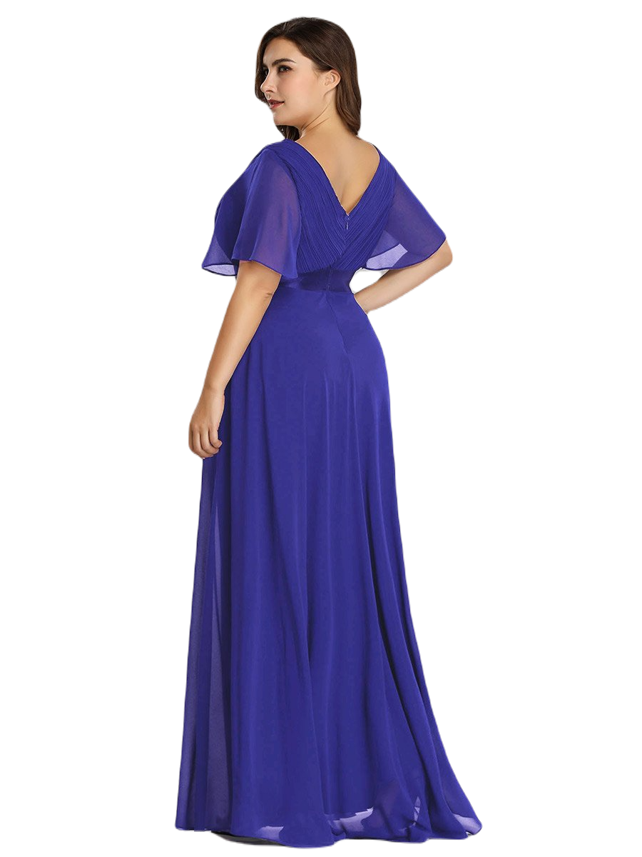 Vestido Elegante de Fiesta Largo Azul Rey para Mujer Manga Ancha Cuello V T Ch a Talla Extra	