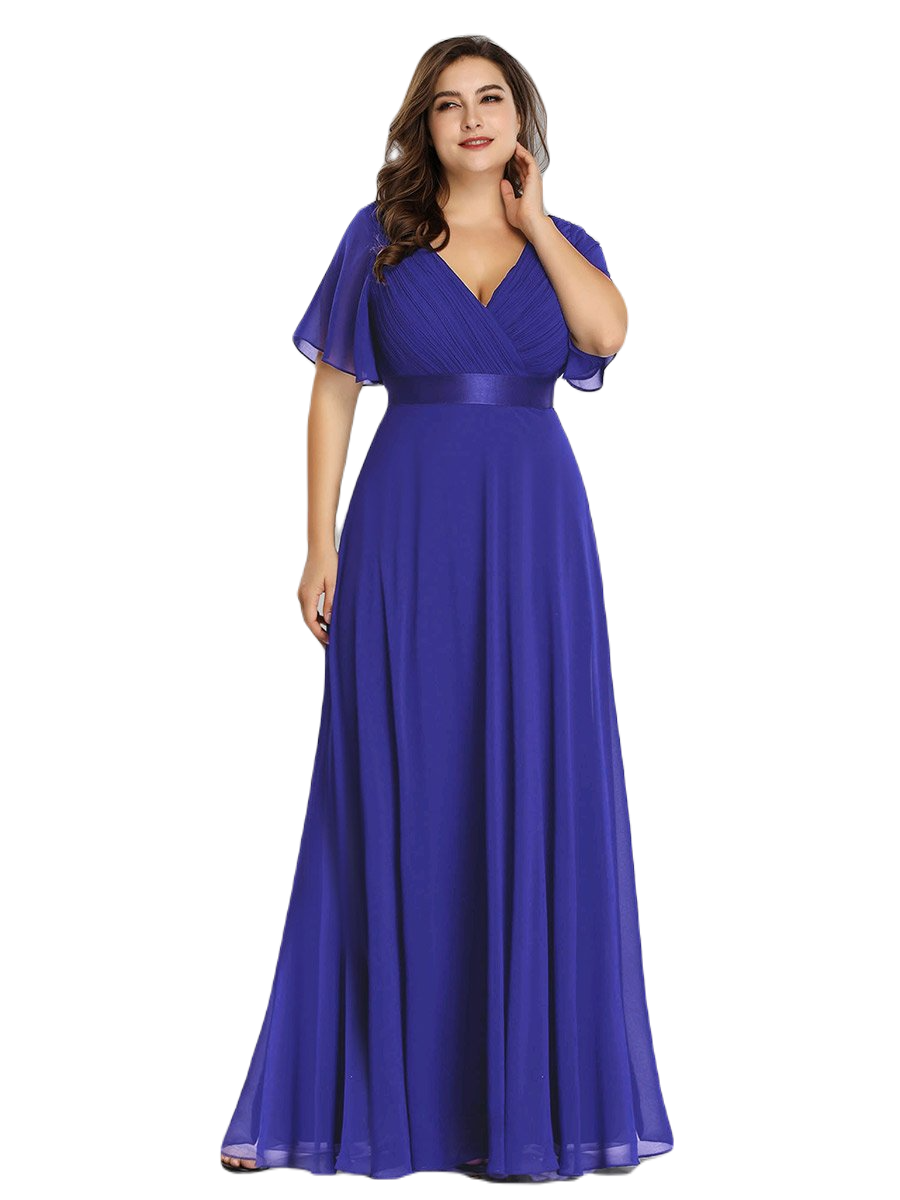 Vestido Elegante de Fiesta Largo Azul Rey para Mujer Manga Ancha Cuello V T Ch a Talla Extra	