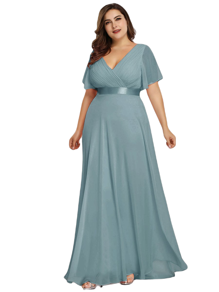 Vestido Elegante de Fiesta Largo Turquesa Dusty para Mujer Manga Ancha Cuello V T Ch a Talla Extra	