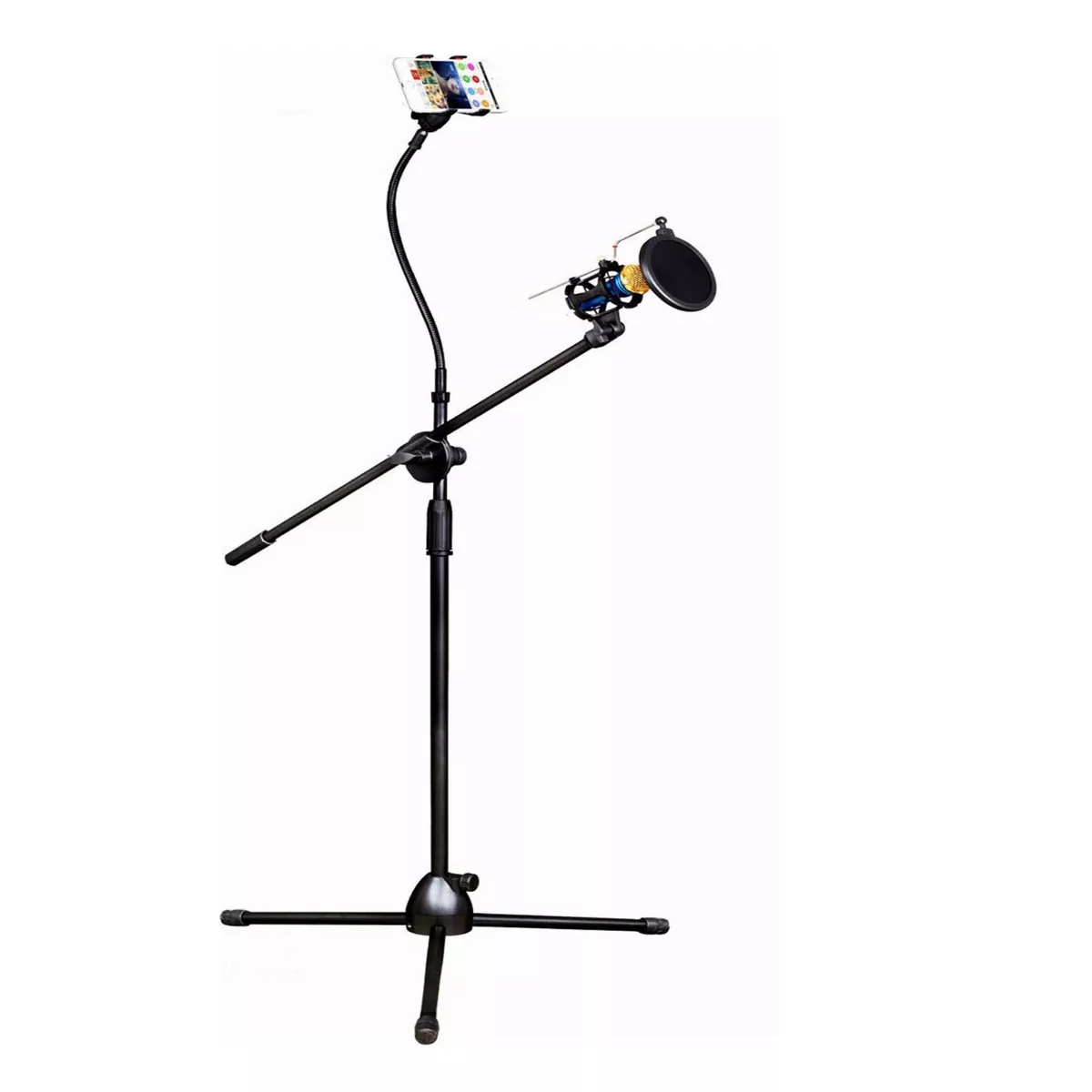 Pedestal Tripie Microfono Con Filtro Pop Soporte Celular