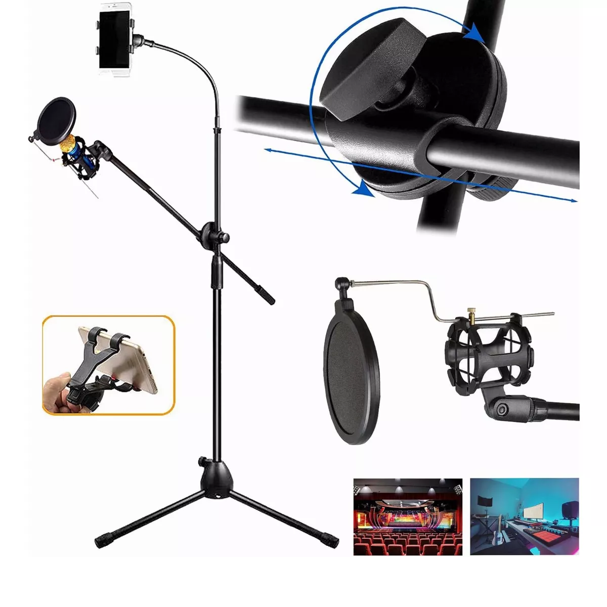 Pedestal Tripie Microfono Con Filtro Pop Soporte Celular