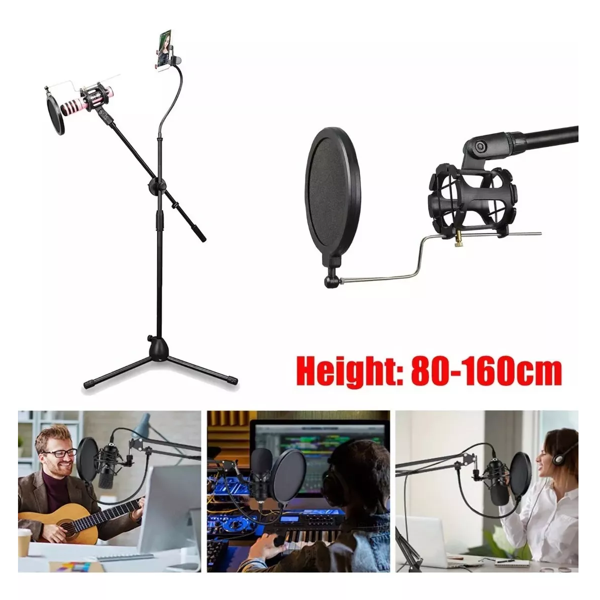 Pedestal Tripie Microfono Con Filtro Pop Soporte Celular